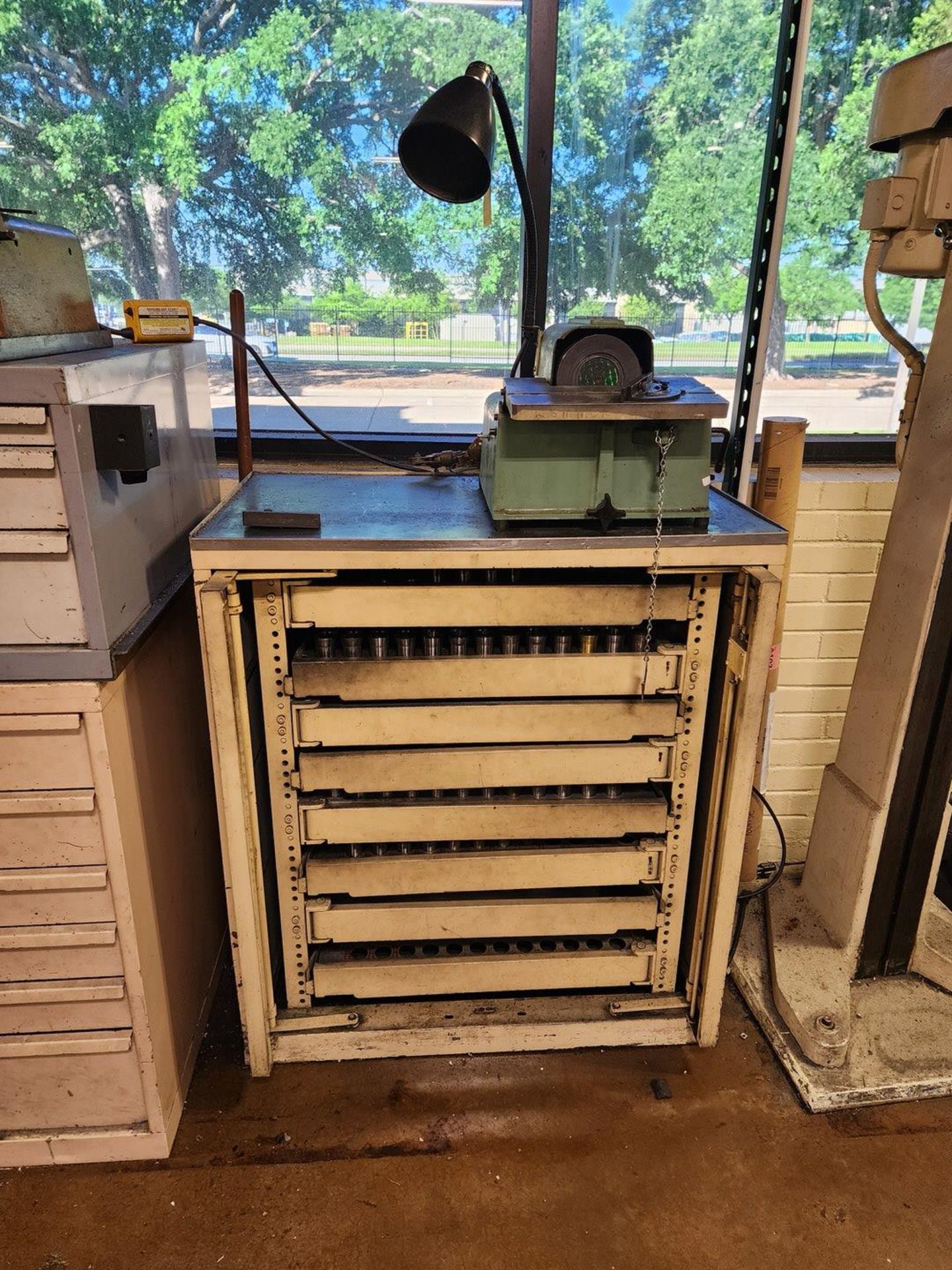 Carbide Tool Grinder W/ 8-Tier Matl. Cabinet & Tooling