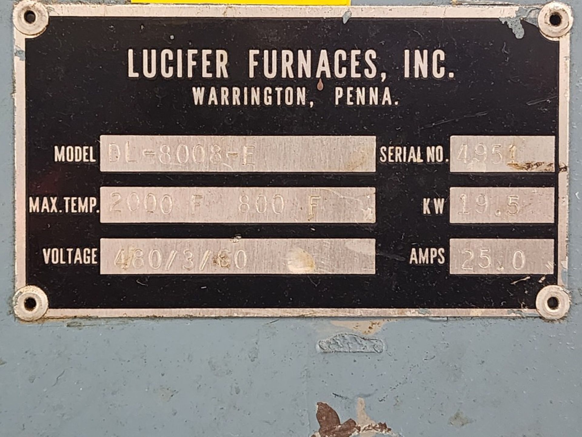 Lucifer D1-8008-F Furnace 2000F Max Temp, 19.5kw, 25A 480/3/60; W/ Control Panel - Image 8 of 12