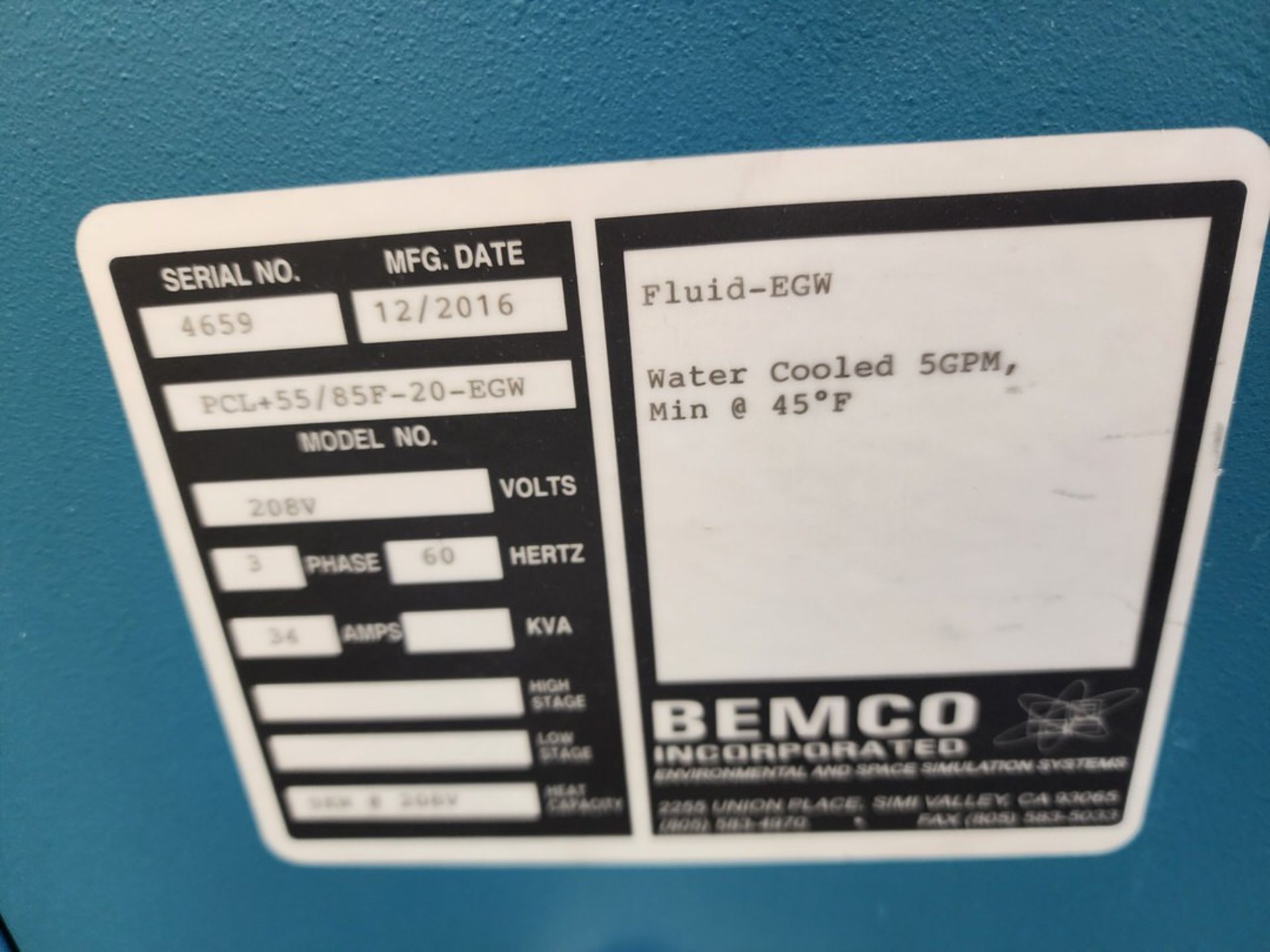 2016 Bemco Chiller 208V, 3PH, 60hZ, 41A - Image 6 of 6