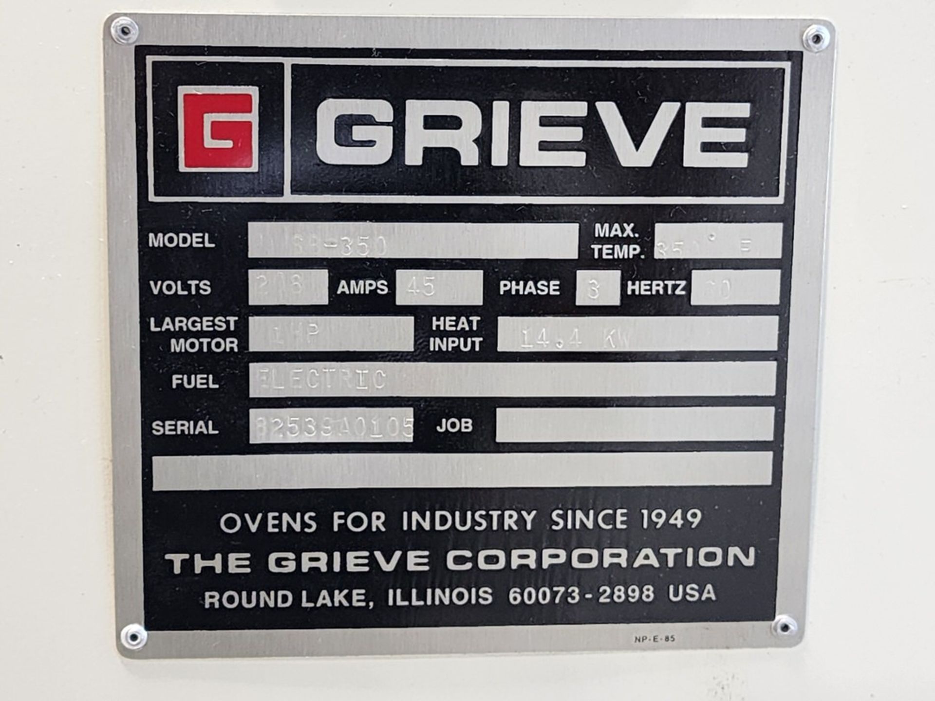 Grieve SB-350 Oven Max: 350F, 14.4kw; W/ Partlow Controller - Image 10 of 10