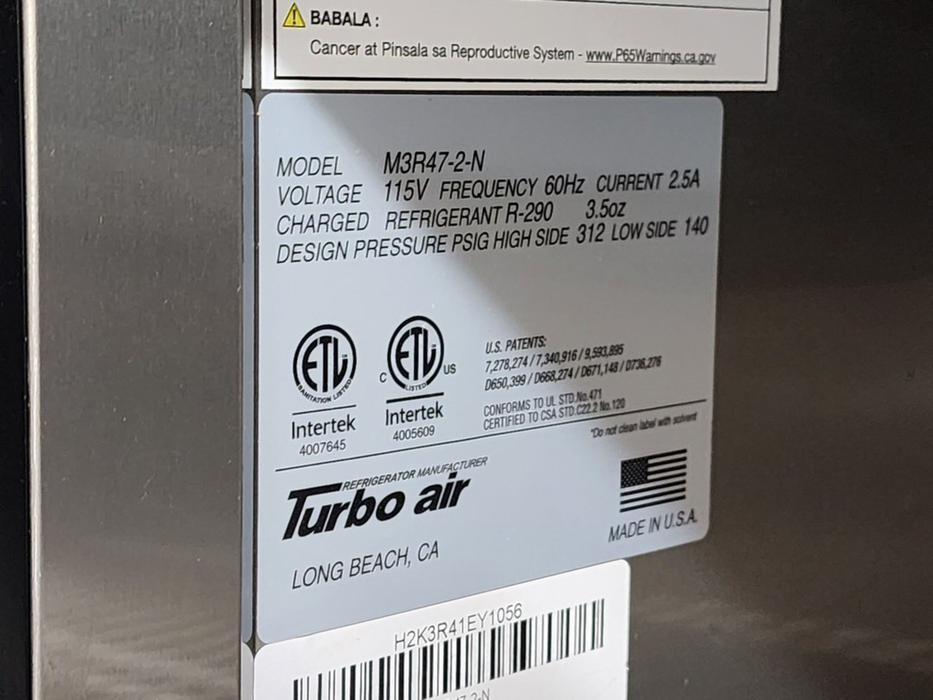 Turbo Air M3R47-2-N Refrigerator DP Psig: 312/140; R-290 - Image 6 of 8