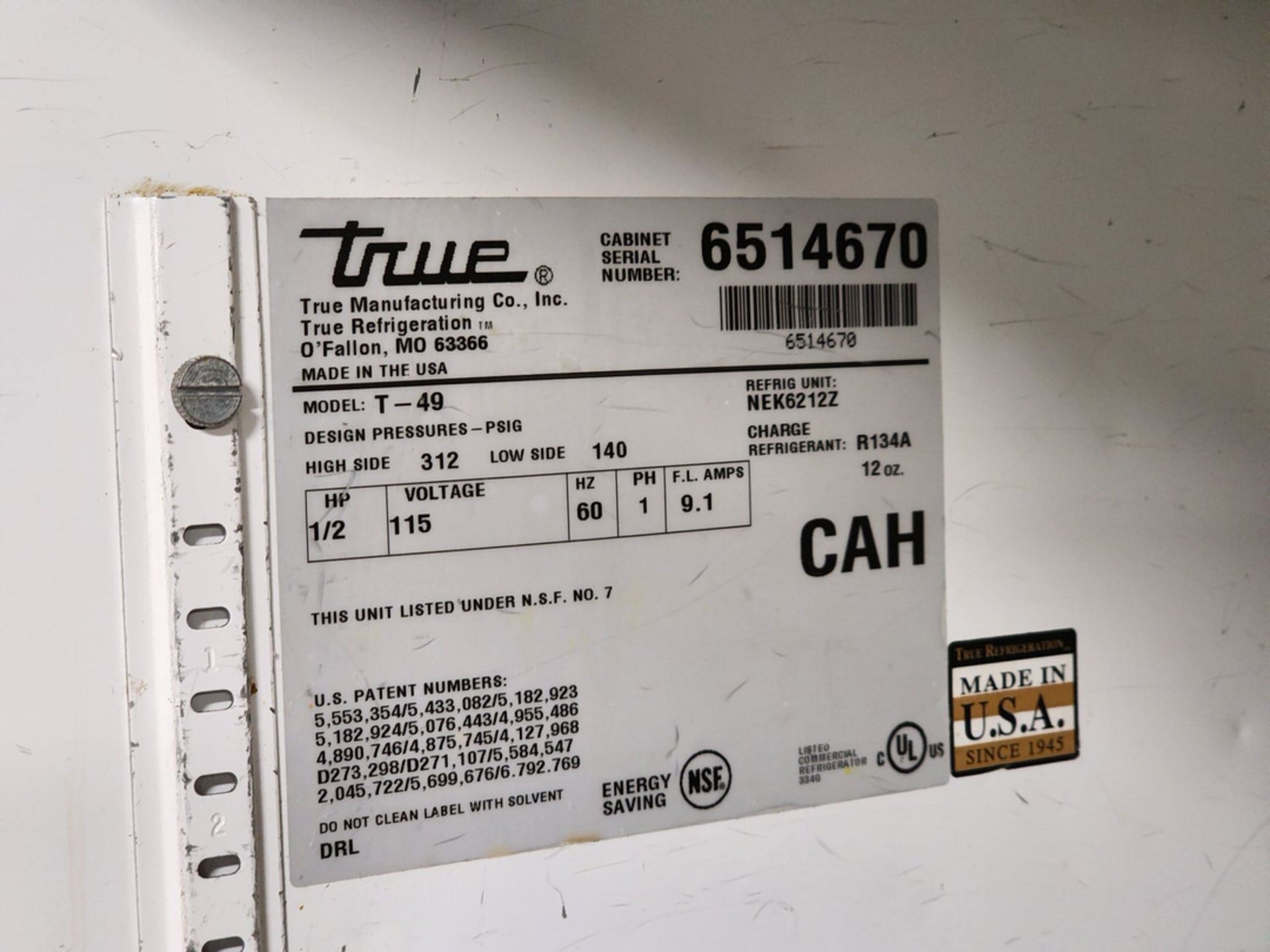 TRUE T-49 Refrigerator 1/2HP, 115V, 1PH, R134A - Image 6 of 6