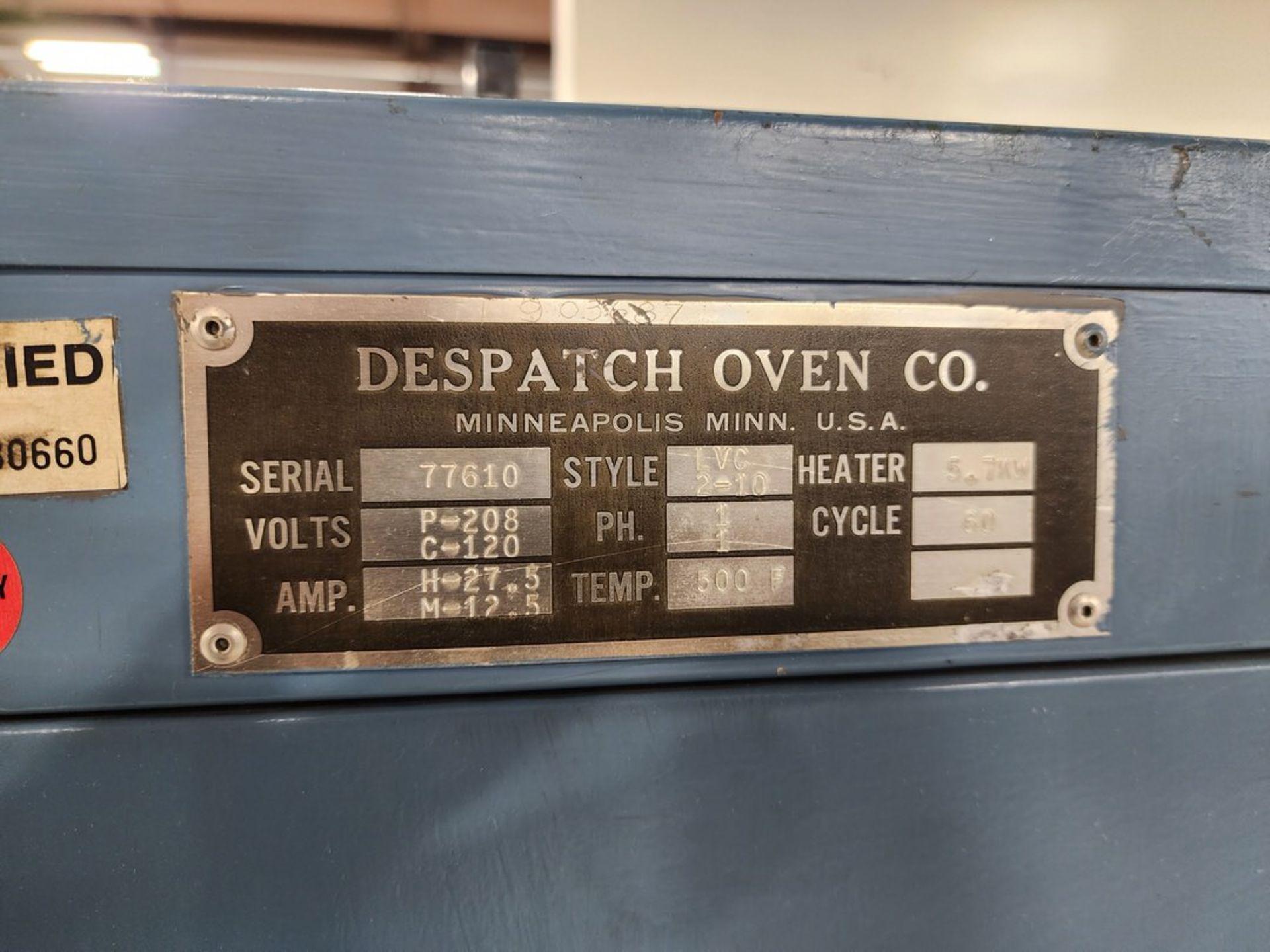 Despatch LVC2-10 Oven 5.7kw, Max Temp:500F, 208/120V, 1PH - Image 9 of 9