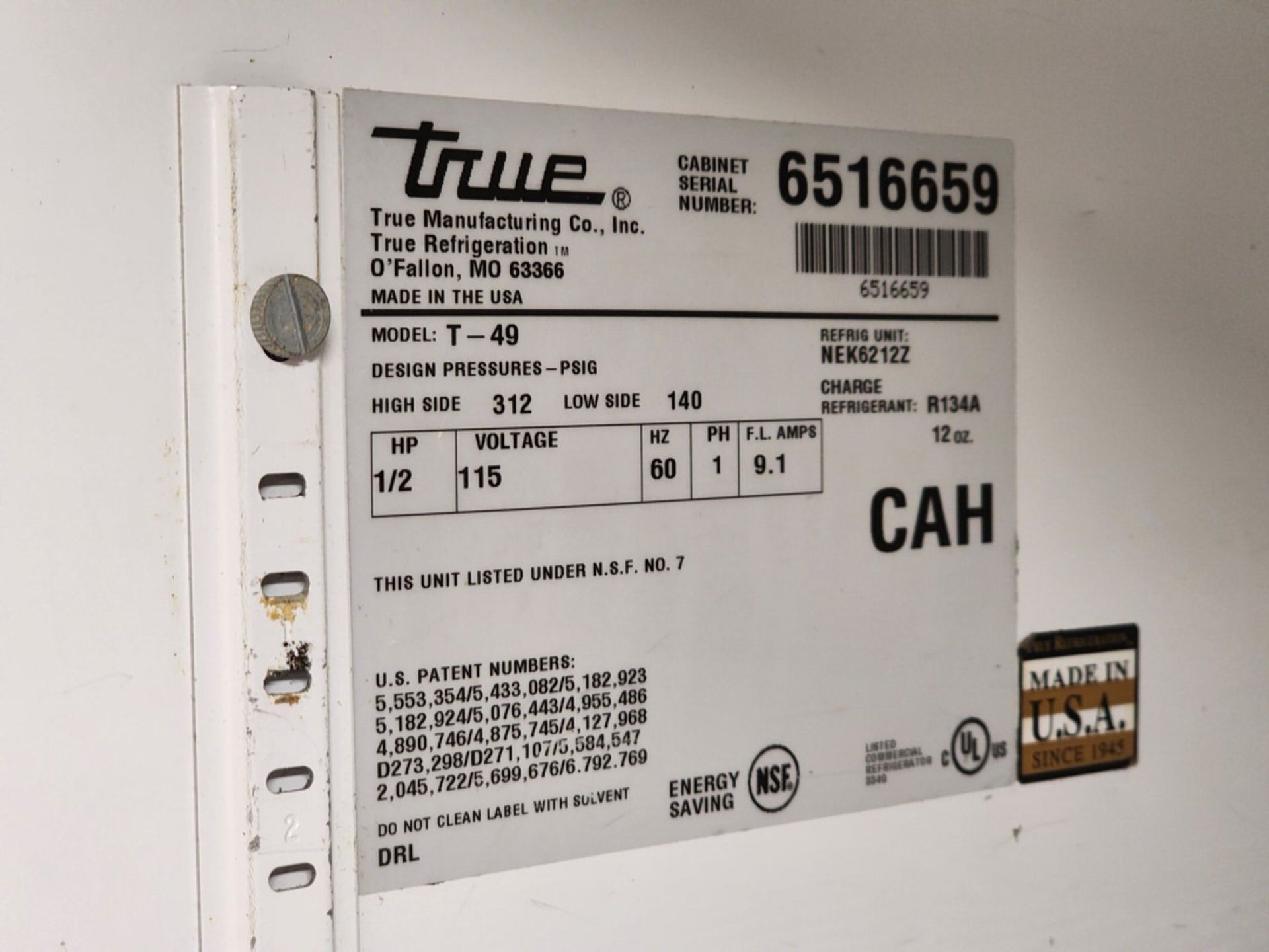 TRUE T-49 Refrigerator 1/2HP, 115V, 1PH, R134A - Image 4 of 4