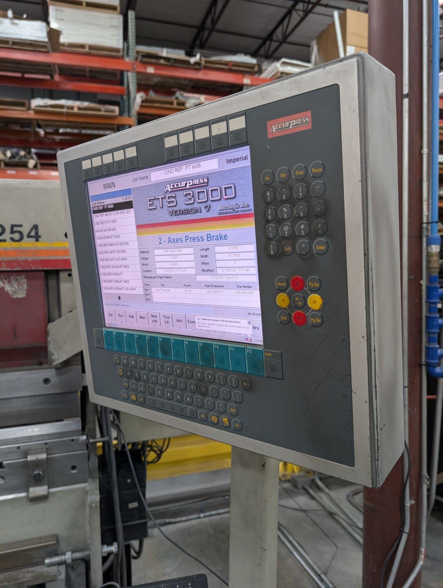 2011 Accurpress 7254 25 Ton Press Brake W/ ETS 3000 Controller; W/ Foot ...