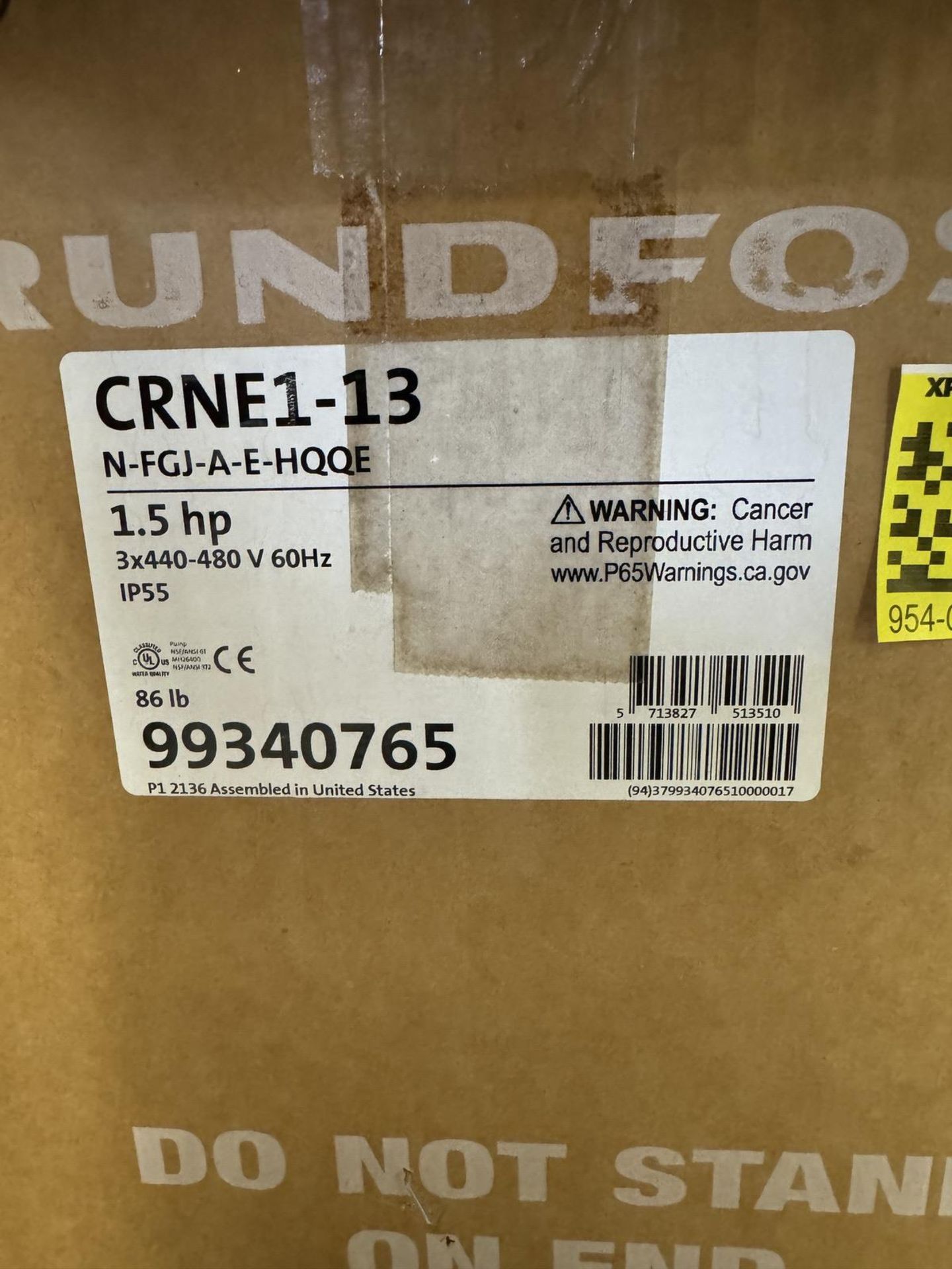 Grundfos CRNE1-13 Spare RO Loop Pump, 1.5 HP, New in Box - Image 4 of 4