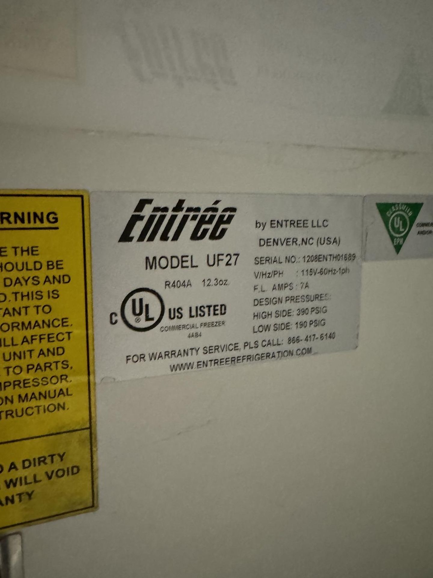 EntrŽe Model UF27SS Port. Refrigerator with Hercules DHWT # 8500 Unit - Image 5 of 5