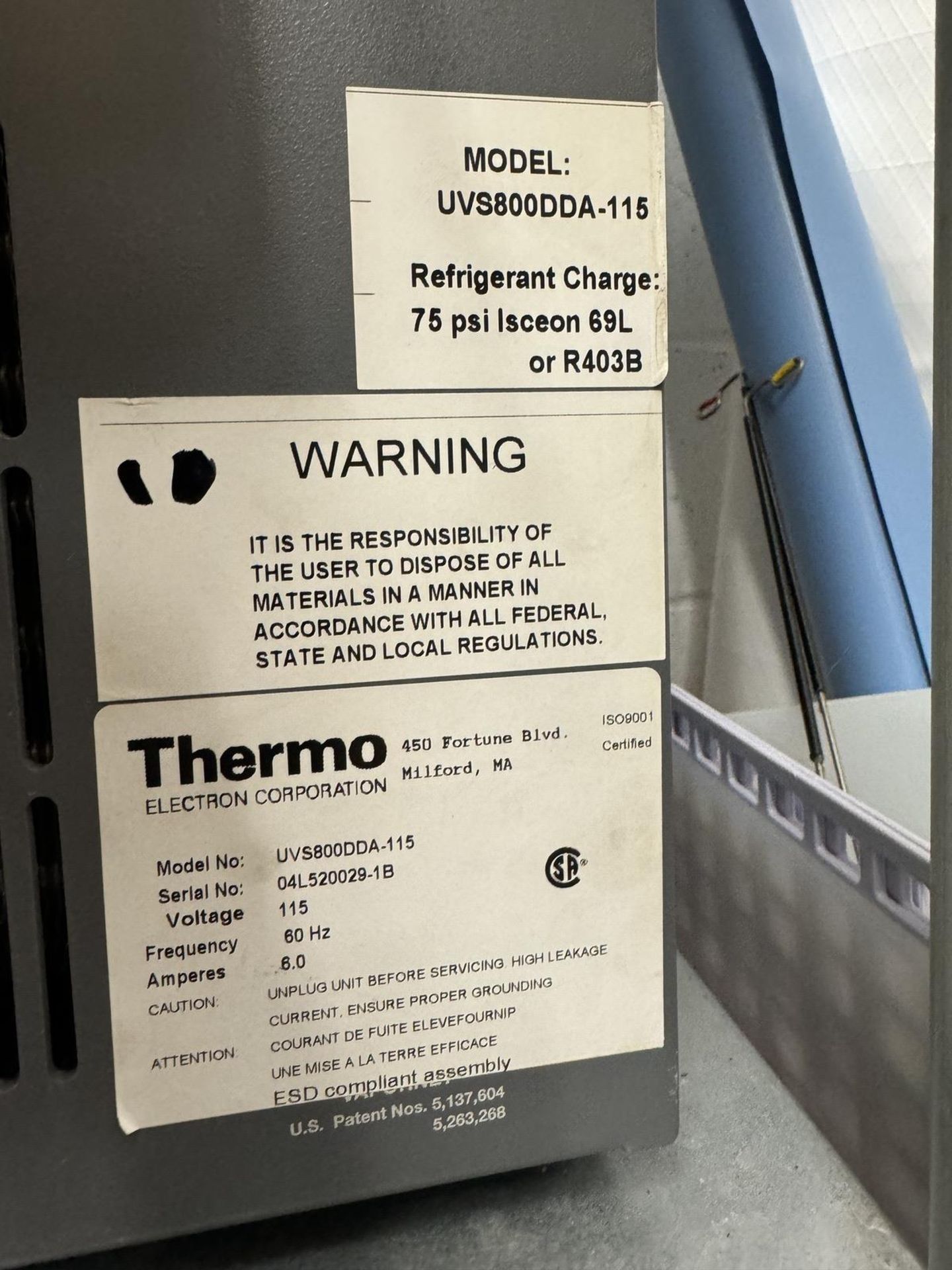 (1) Thermo Electron UVS800DDA-115 Universal Vacuum System, S/N 04L520029-1B, 115 Volt - Image 4 of 4