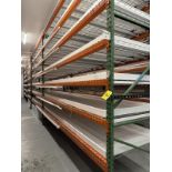 Lot (4) Sections Orange & Green Tear Drop Shelving 12'L x 4'D x 11'H, 7 Tier, Wire Decking, Grow