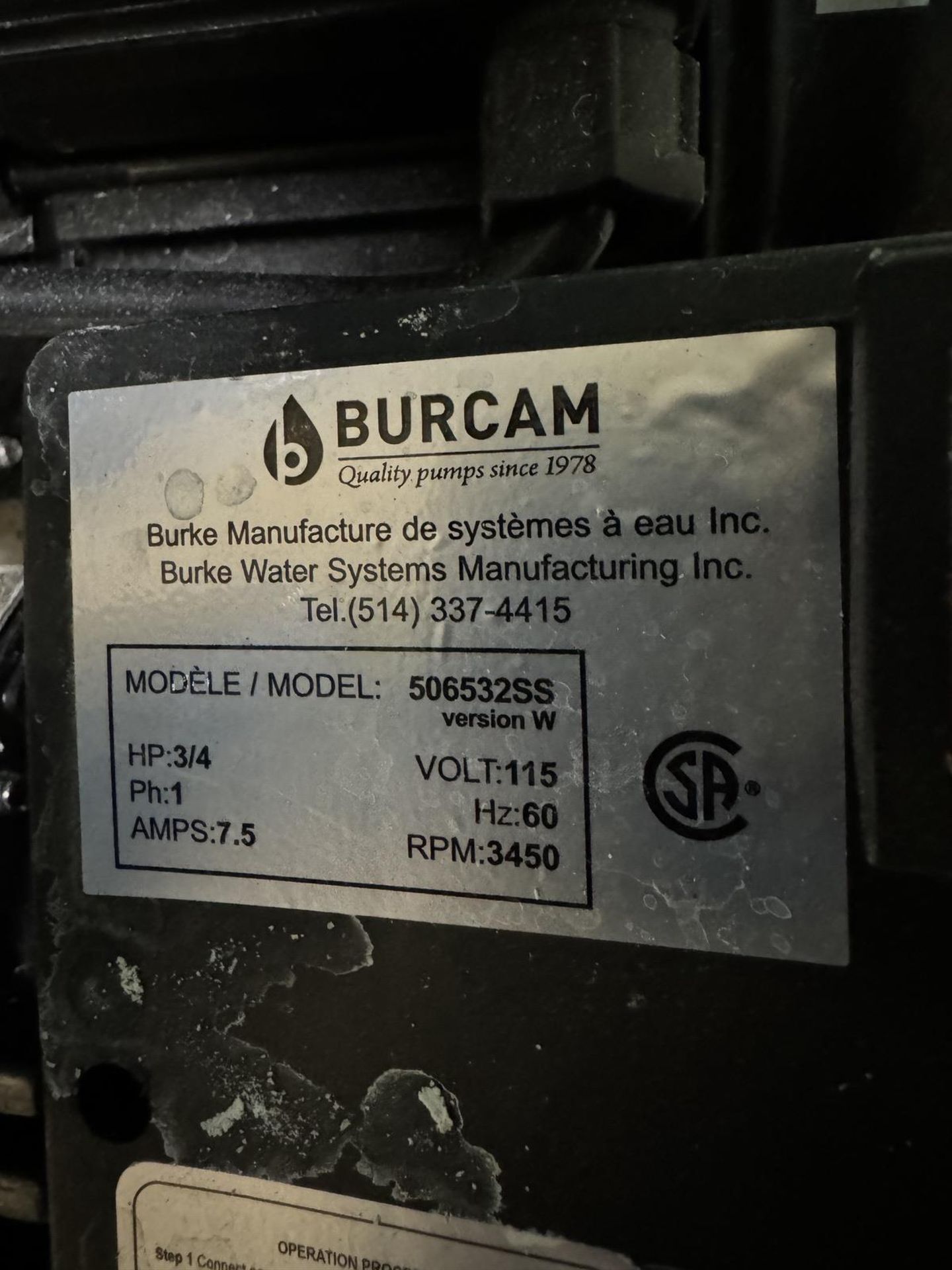 Lot (5) Burcam Model 506532SS Pumps, 115V, 3/4 HP, Single Phase - Image 2 of 2