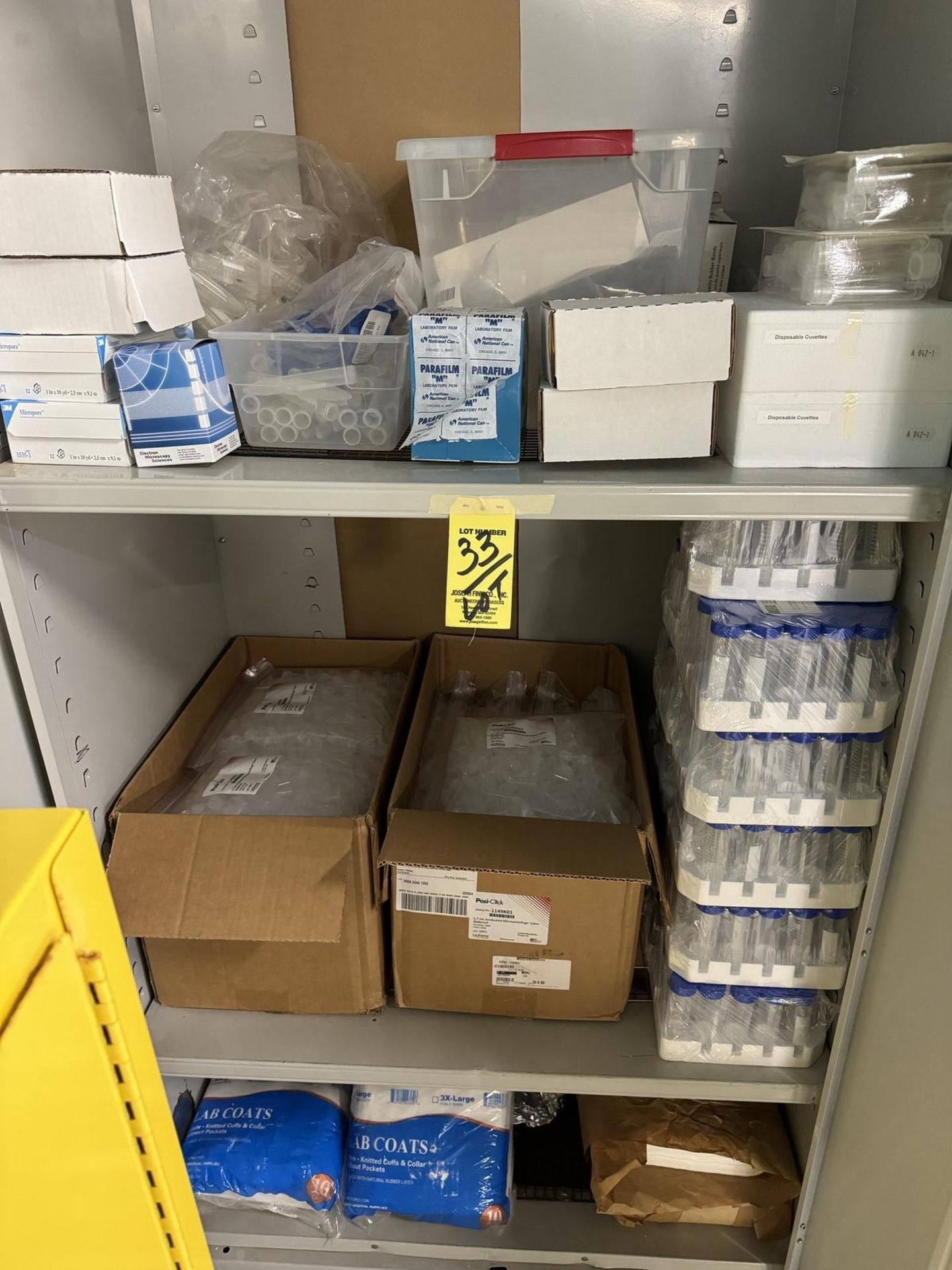 Lot 2 Door Supply Cabinet, Lab Coats, Centrifuge Tubes, Microcentrifuge Tubes, Caps, Cuvettes,