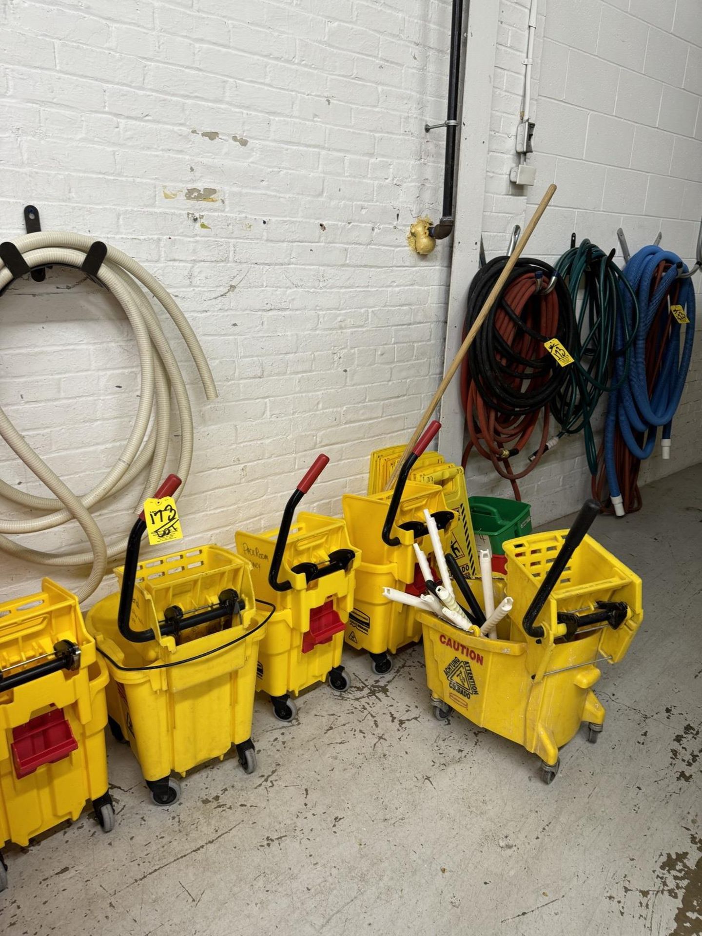 Lot Mop Buckets, Wet Floor Signs, Hoses