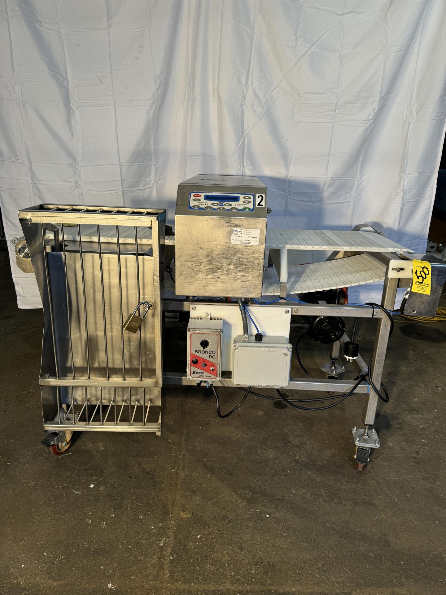 (1) Loma Systems IQ2 Metal Detector, S/N 20648, 5' x 16" Belt Conveyor, Bronco DC Seco Drive,