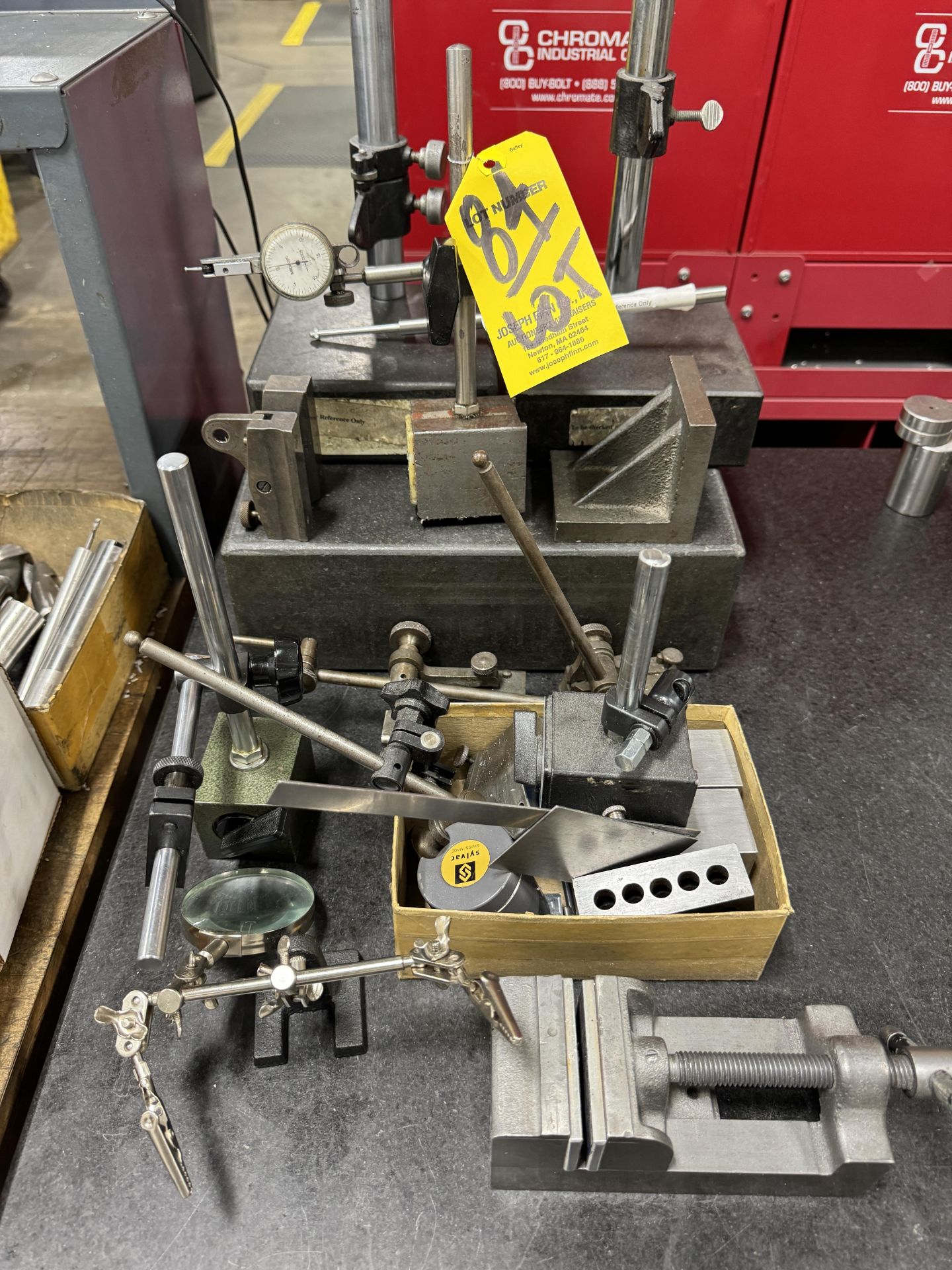 LOT 9" x 12" Granite Surface Plate, (2) Granite Dial Indicator Stands, Asst. Indicator Stands, 2.