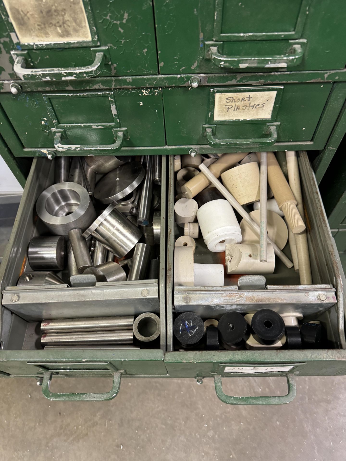 (1) 11-Drawer Parts Cabinet w/ Lathe Fixture Gauges, Pie Jaws - Image 6 of 8