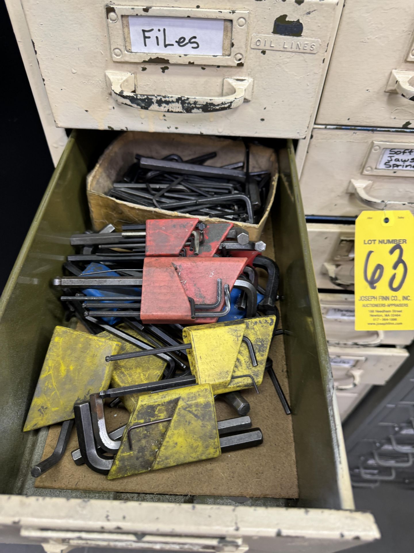 (1) 22-Drawer Parts Cabinet w/ Files, Allen Wrenches, Hold Down Tooling In Cabinet and on Bench - Image 2 of 3