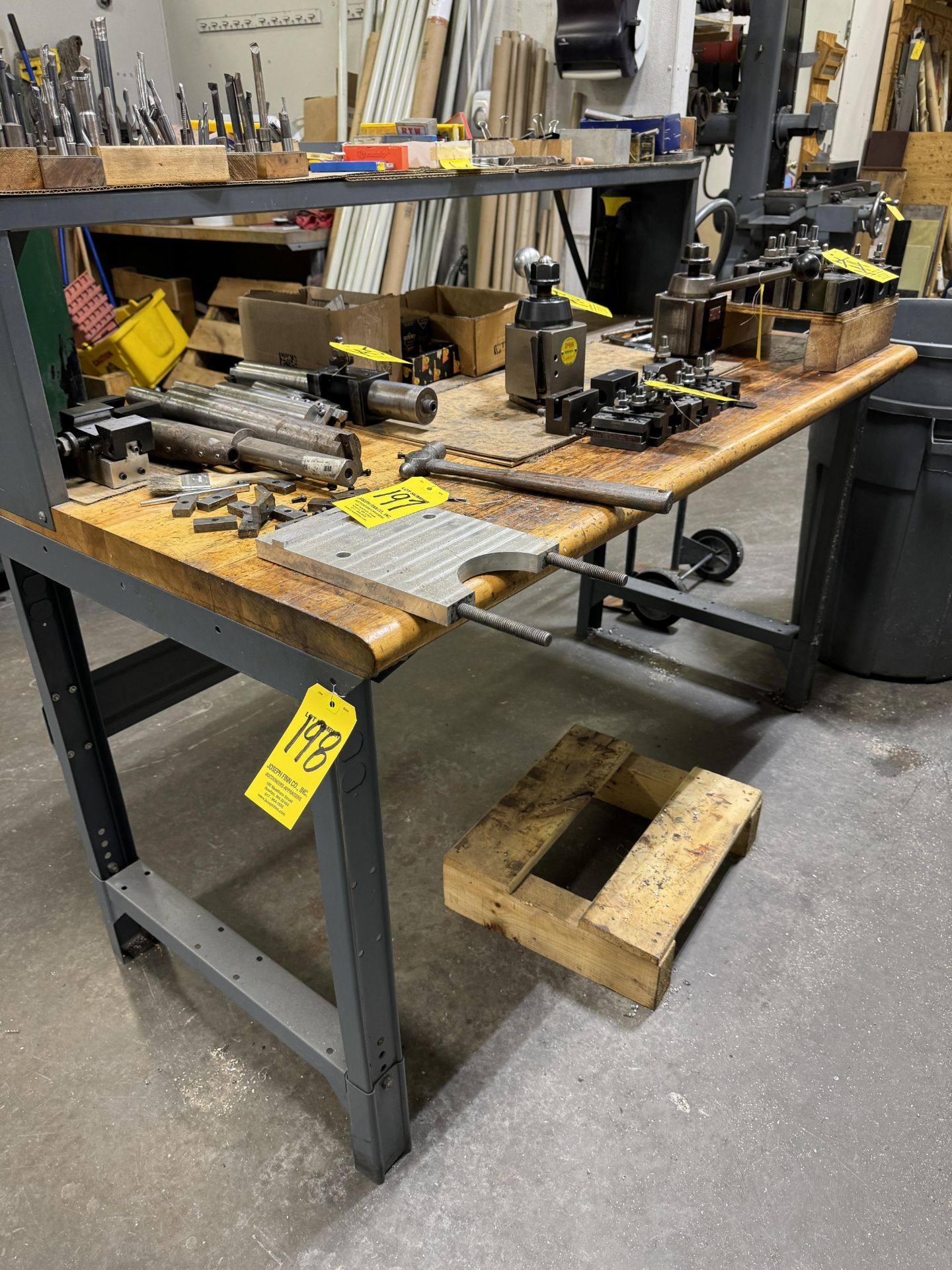 (1) 5' Oak Top Steel Legged Bench w/ Shelf