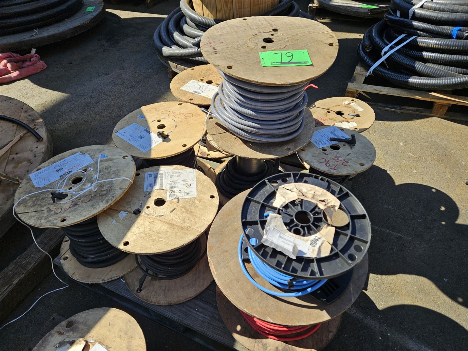 PALLET OF 10 REELS OF ASSORTED ELECTRICAL WIRE - COPPER