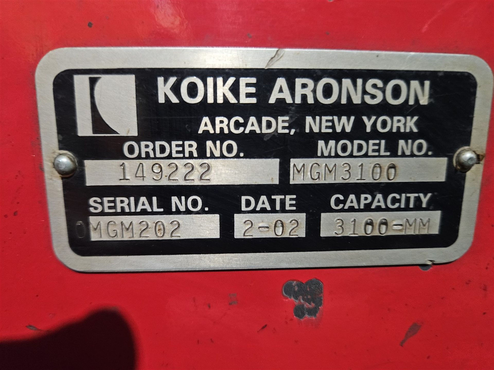 2002 KOIKE - PLASMA BURNING TABLE - 10 FT. X 25 FT. MOD. MGM3100, S/N MGM202 CAP. 3100 MM W/ - Image 4 of 36