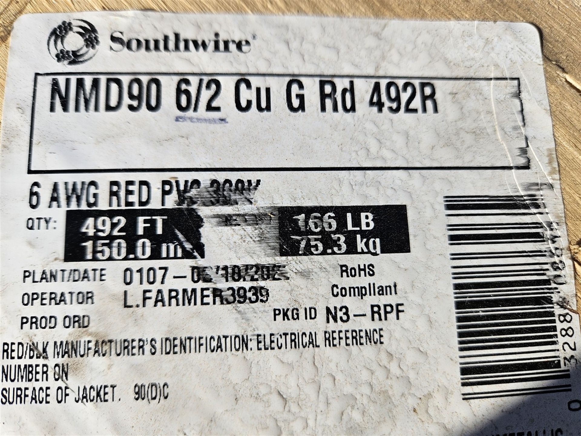 REEL OF 6-2C 7 STR NMD90 300V 1- APPROX. 400 FT. (COST $1677) - COPPER - Image 3 of 7