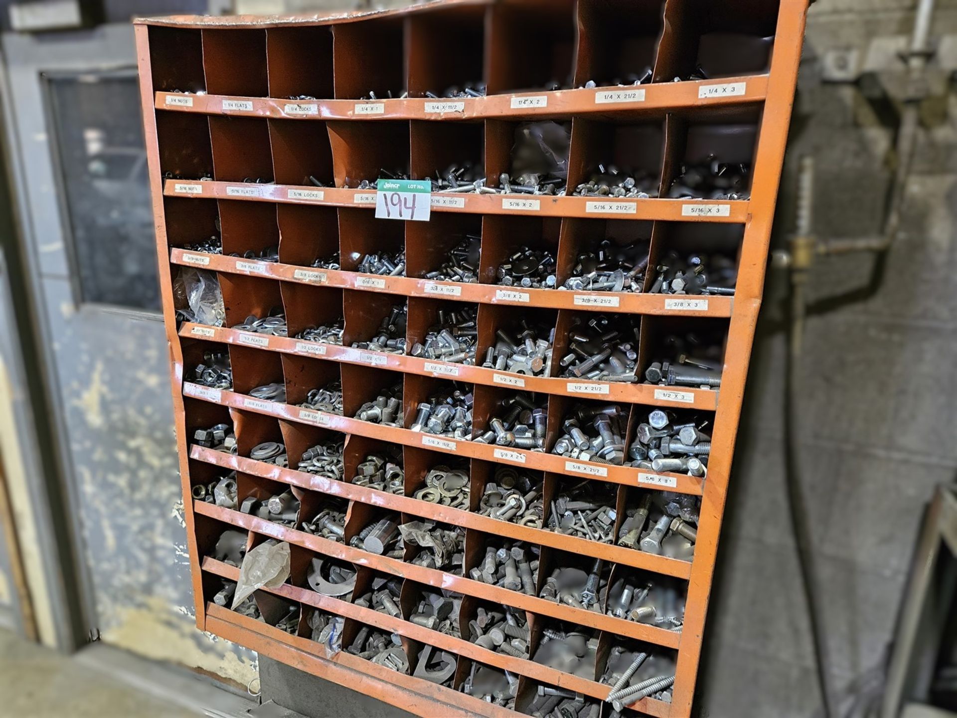 STORAGE SHELF W/ASST. NUTS, BOLTS AND WASHERS