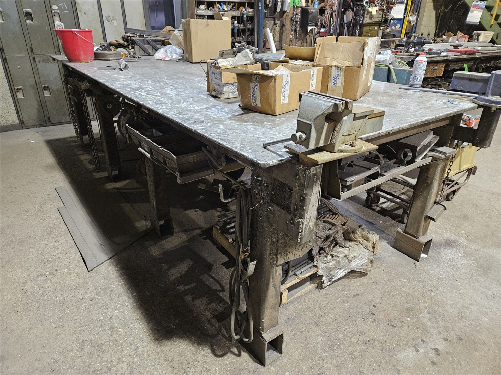 5 FT. X 12 FT. STEEL SHOP TABLE W/2 VISE CLAMPS - Image 2 of 2