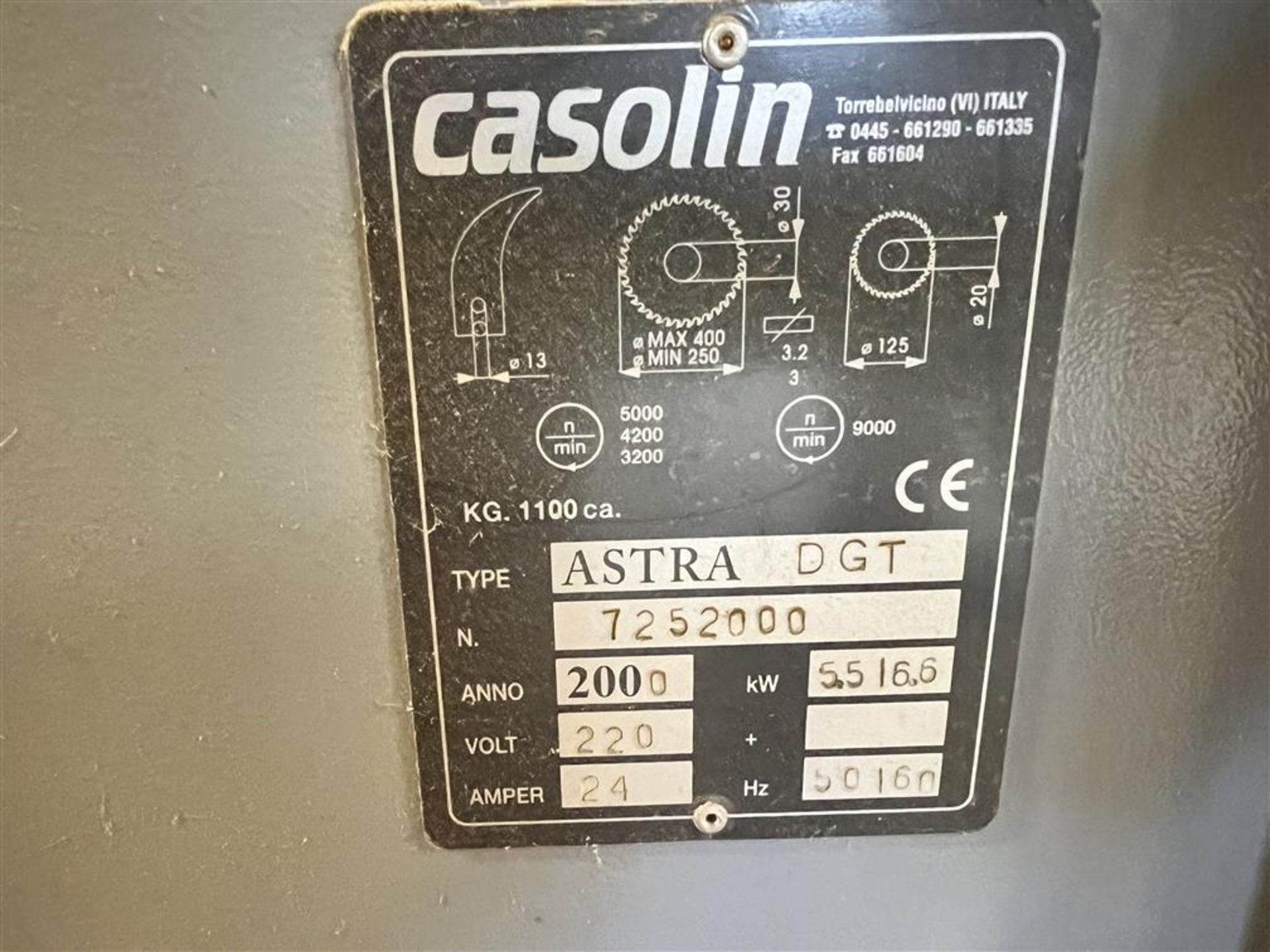 2000 CASOLIN MODEL ASTRA-DGT SLIDING TABLE SAW, 3PH, 220V - Image 6 of 9