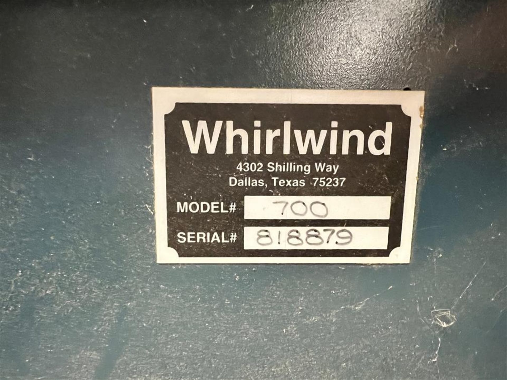 WHIRLWIND MODEL 700 SPINDLE SANDER, 1HP, S/N: 818879 - Image 2 of 4