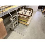 LOT OF ASSORTED CARTS, MOVING DOLLIES, CONVERTIBLE HAND CART, SMALL STEEL TABLE, RISER