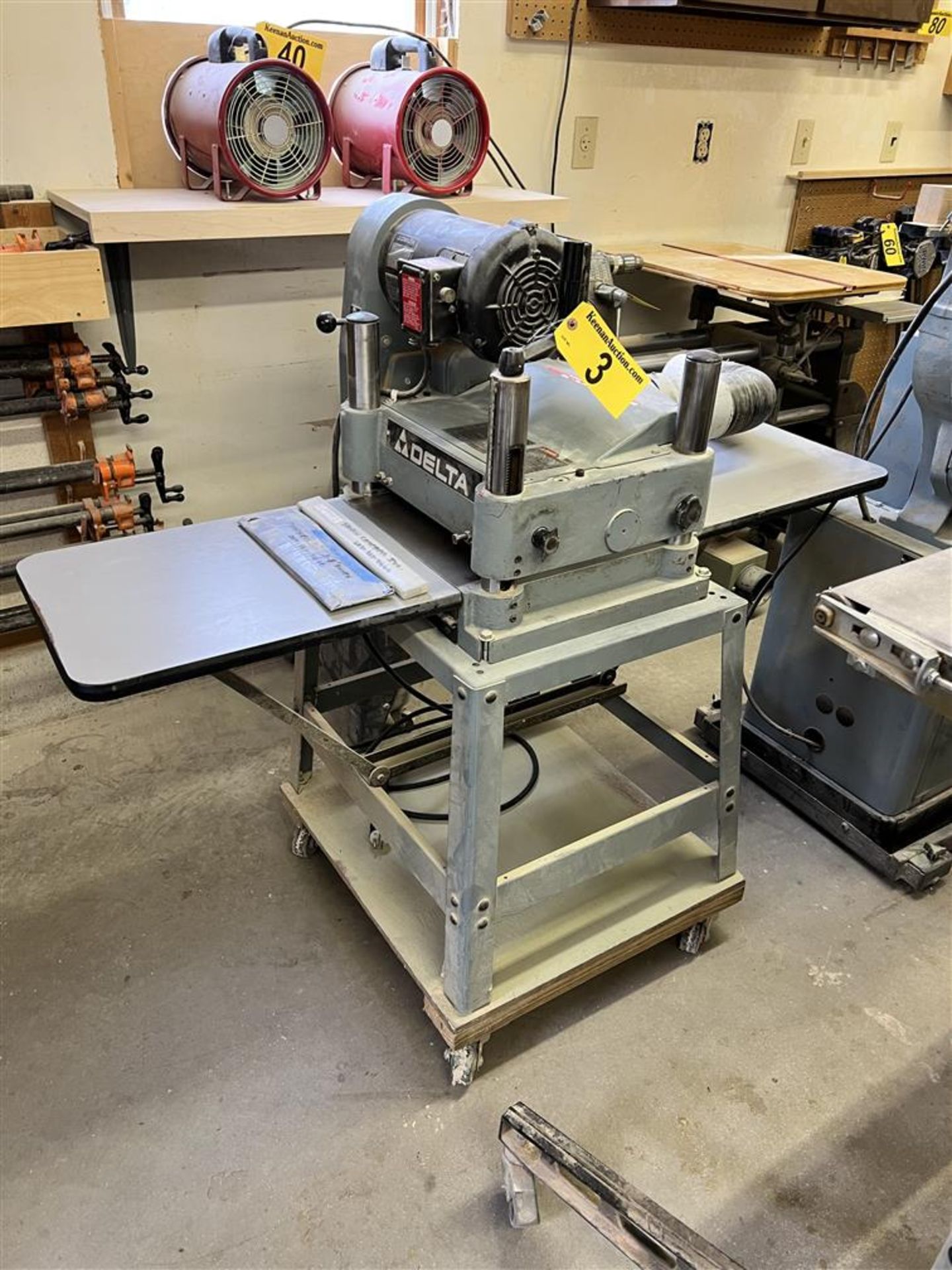 1990 INVICTA DELTA MODEL 22-660 PLANER, 2HP, 1PH, 230V, S/N: 4738 W/ SHOP BUILT DOLLY