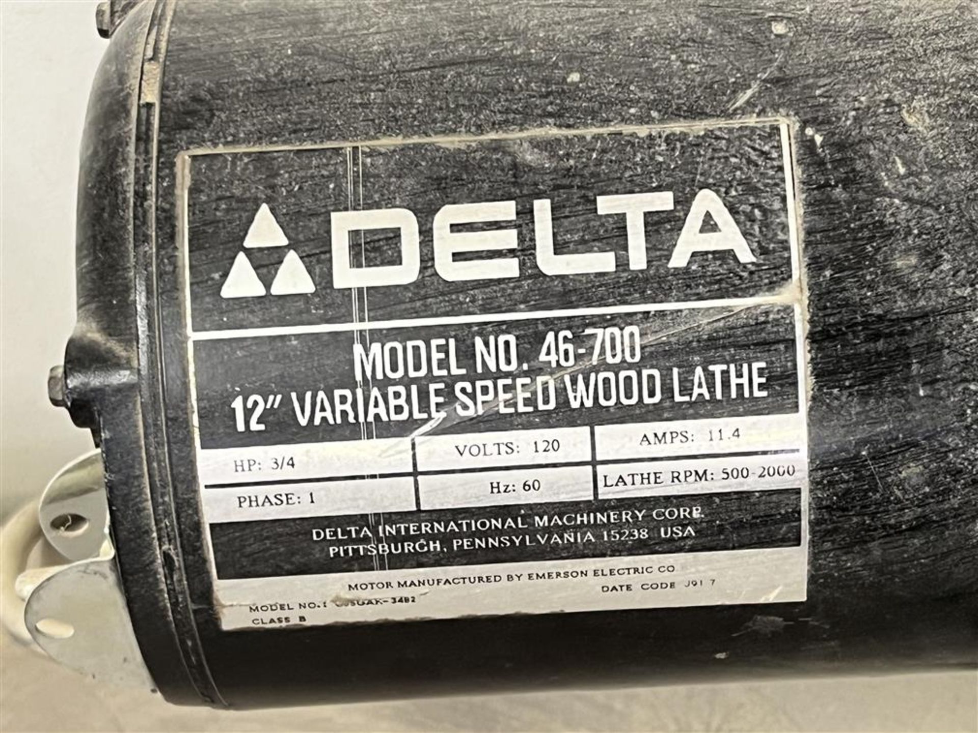 DELTA CAT. NO. 46-700 12" VARIABLE SPEED WOOD LATHE, 3/4HP - Bild 3 aus 3