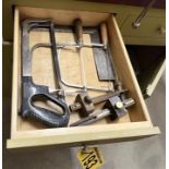 CONTENTS OF CABINET: HAND SAWS, TOOL CASE, SAW GUIDES & FENCE