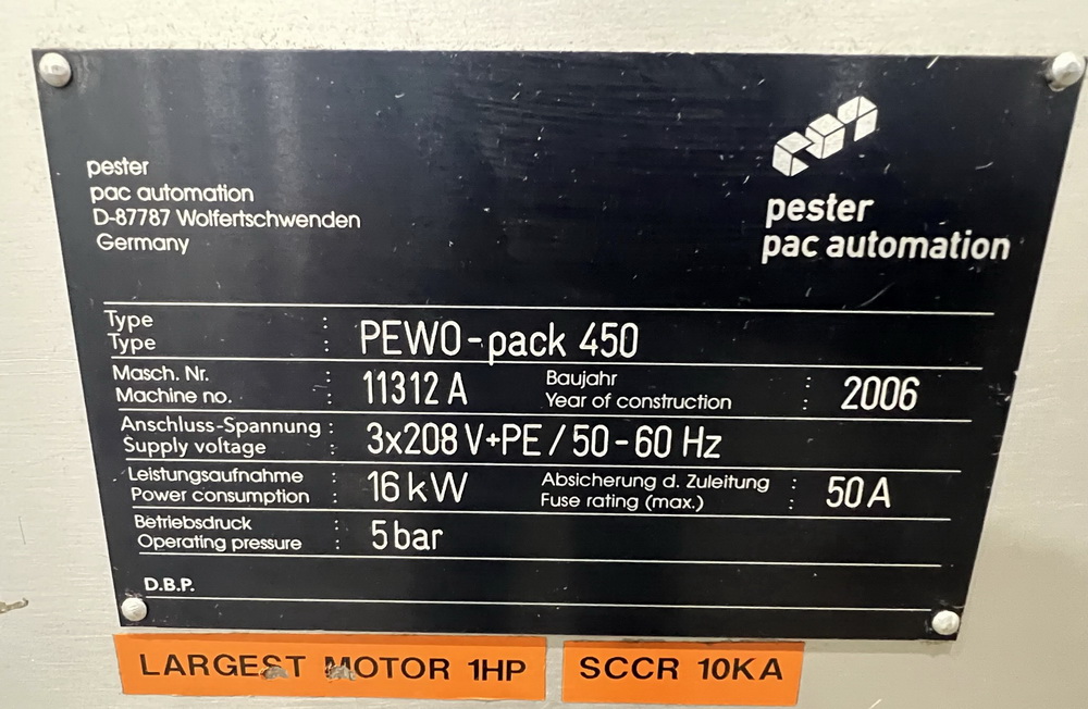 Pester Model PEWO-Pac-450 Automatic Shrink Bundler, SN 11312A, New 2006 ...