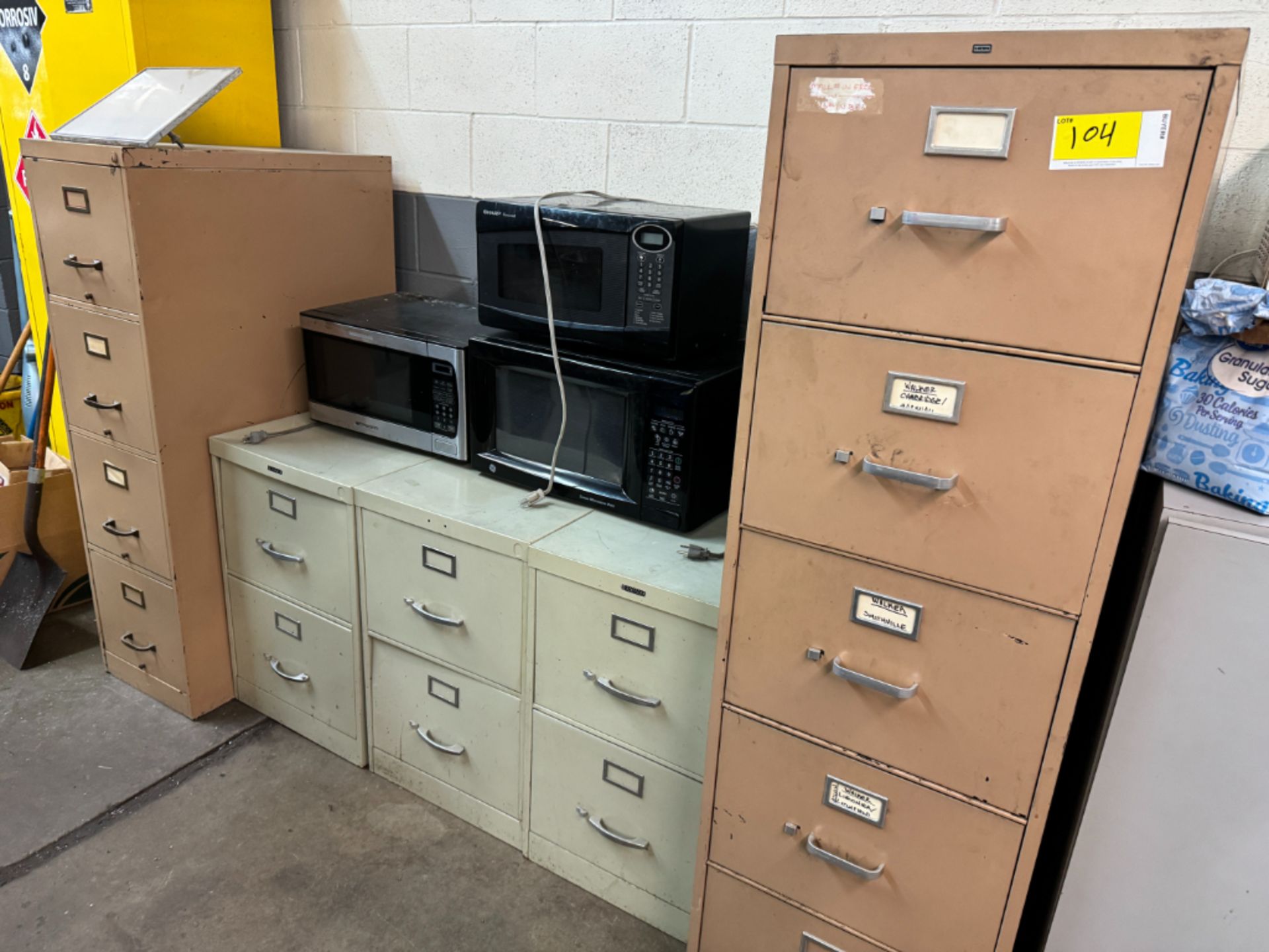 File Cabinets, Microwaves, Coffee Maker Cabinets w/ Shop Rags - Image 5 of 7