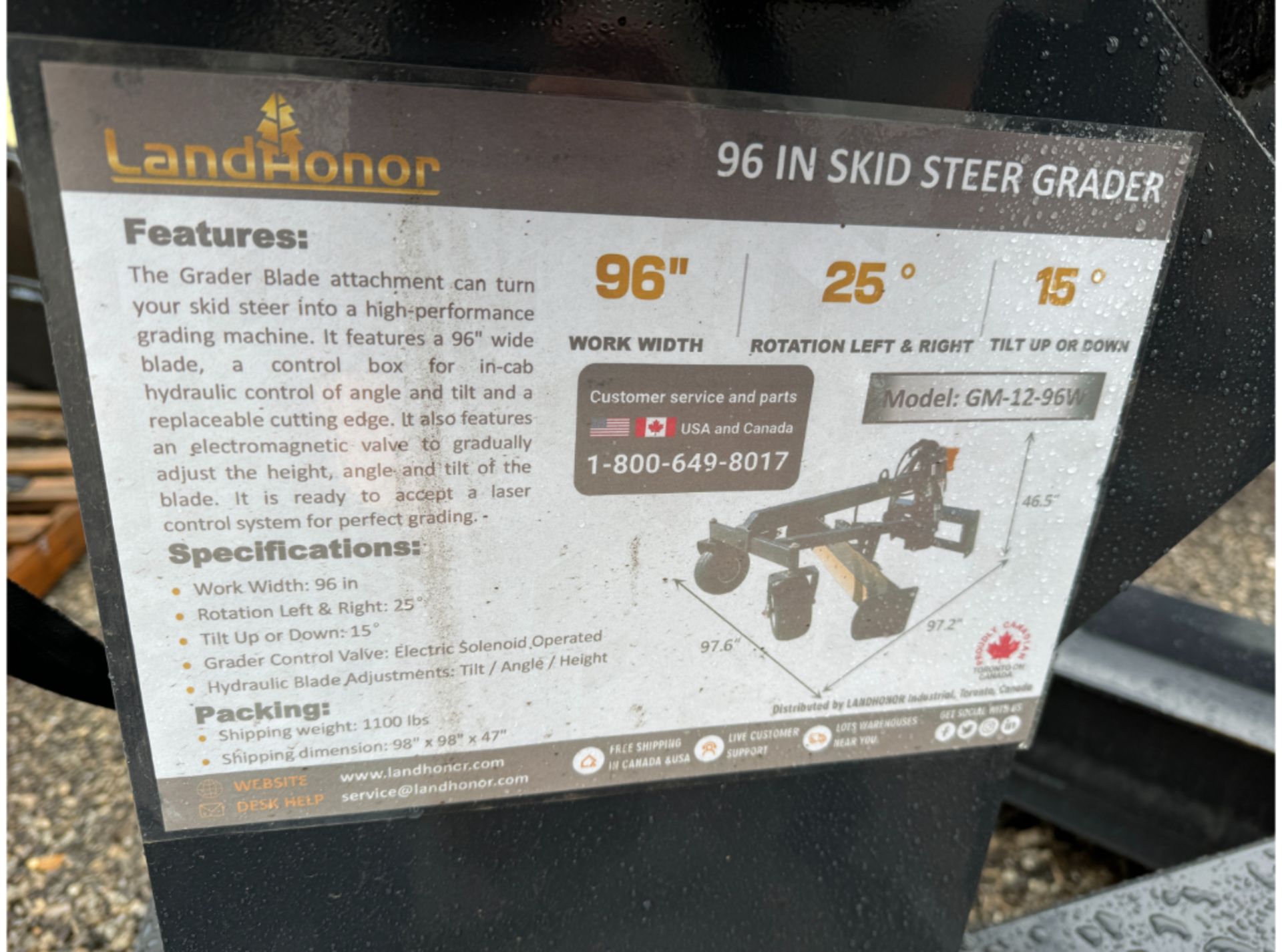 Landhonor GM-12-96W 96" Skid Steer Grader - Image 2 of 5