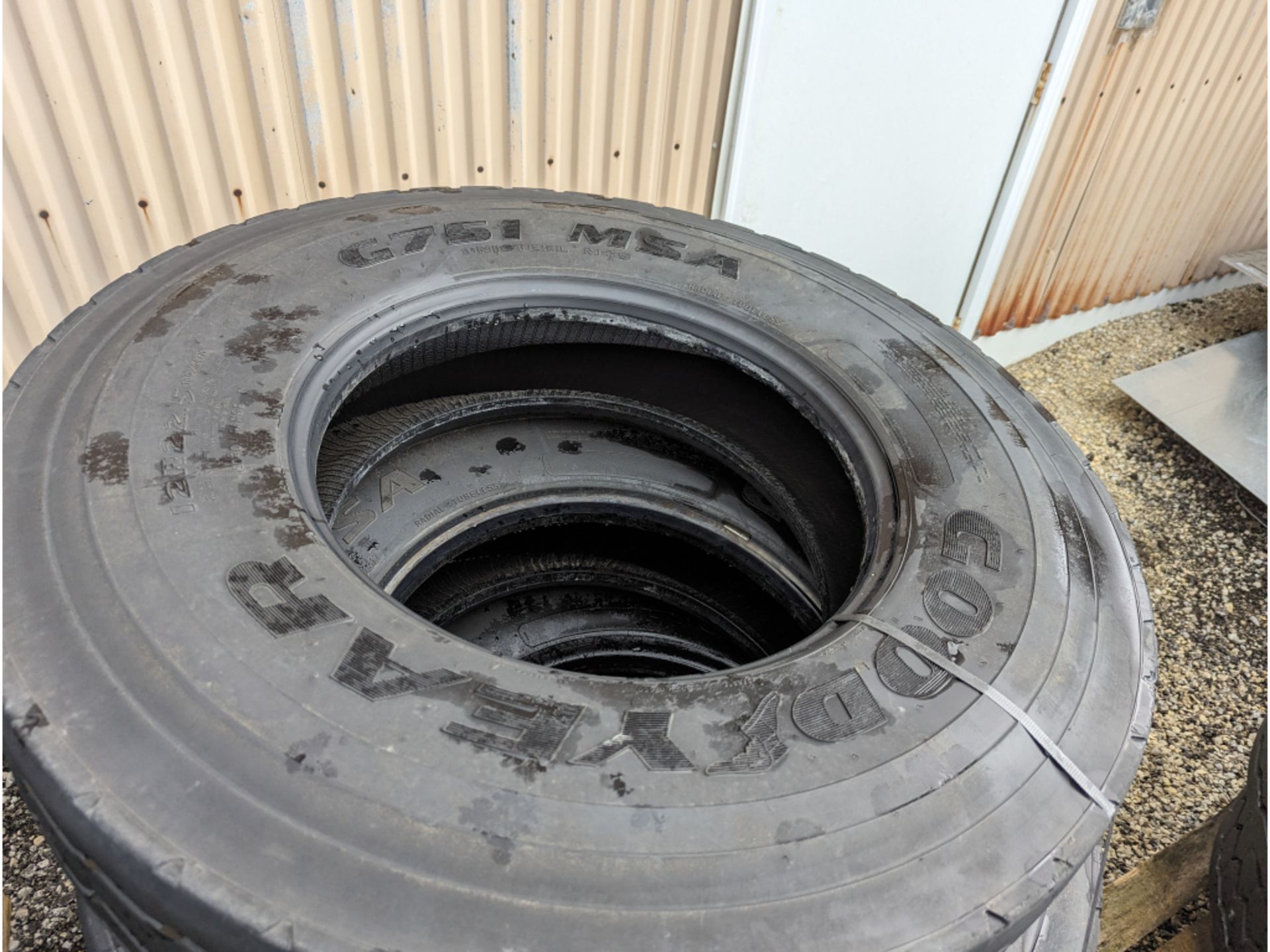 4 Goodyear G751 MSA 12R22.5 commercial truck tires USED Virgin Tread Surplus Take Off - Image 5 of 5