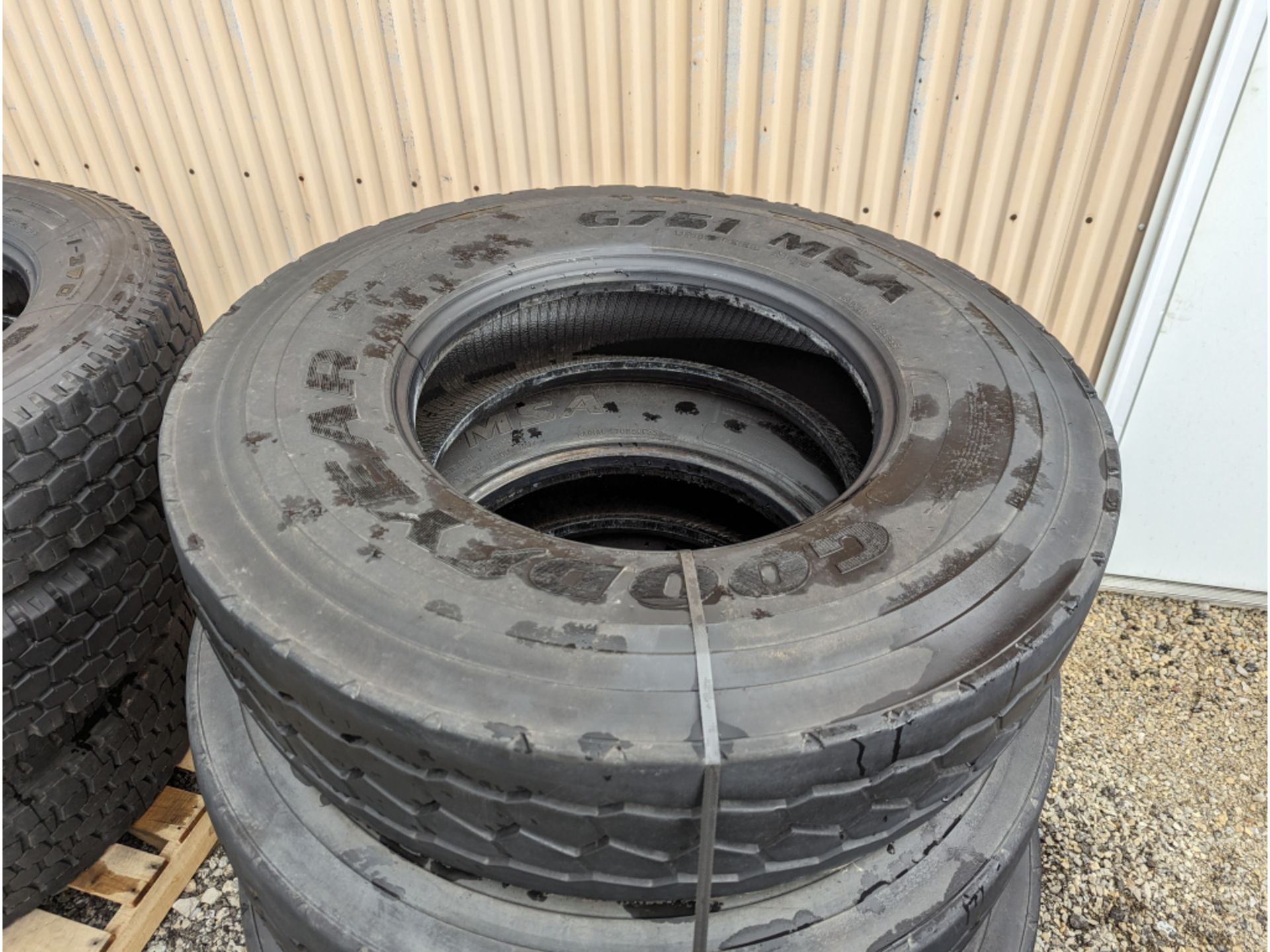 4 Goodyear G751 MSA 12R22.5 commercial truck tires USED Virgin Tread Surplus Take Off - Image 3 of 5