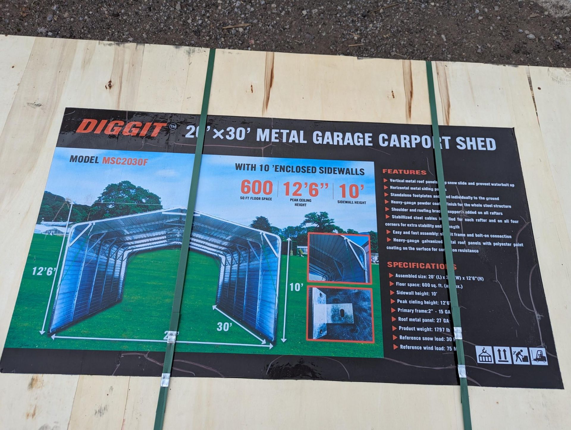 Diggit 20'x30' Metal Garage Carport Shed - Image 2 of 4