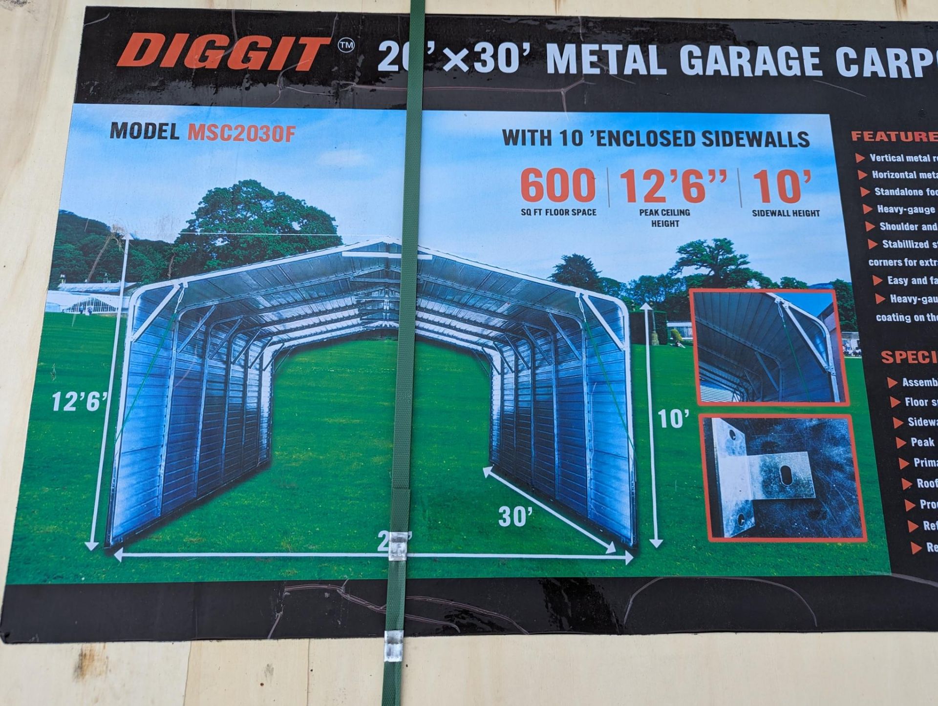Diggit 20'x30' Metal Garage Carport Shed - Image 3 of 4