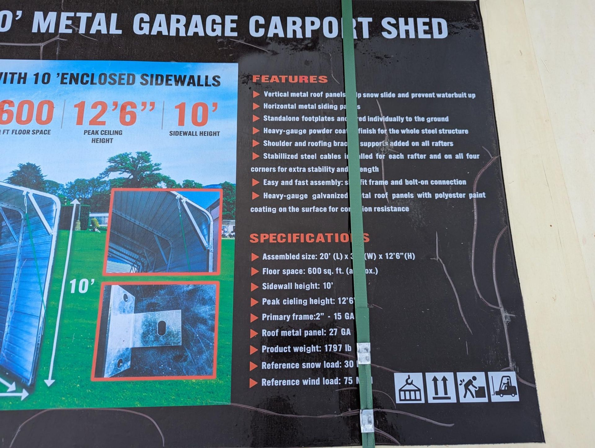 Diggit 20'x30' Metal Garage Carport Shed - Image 4 of 4