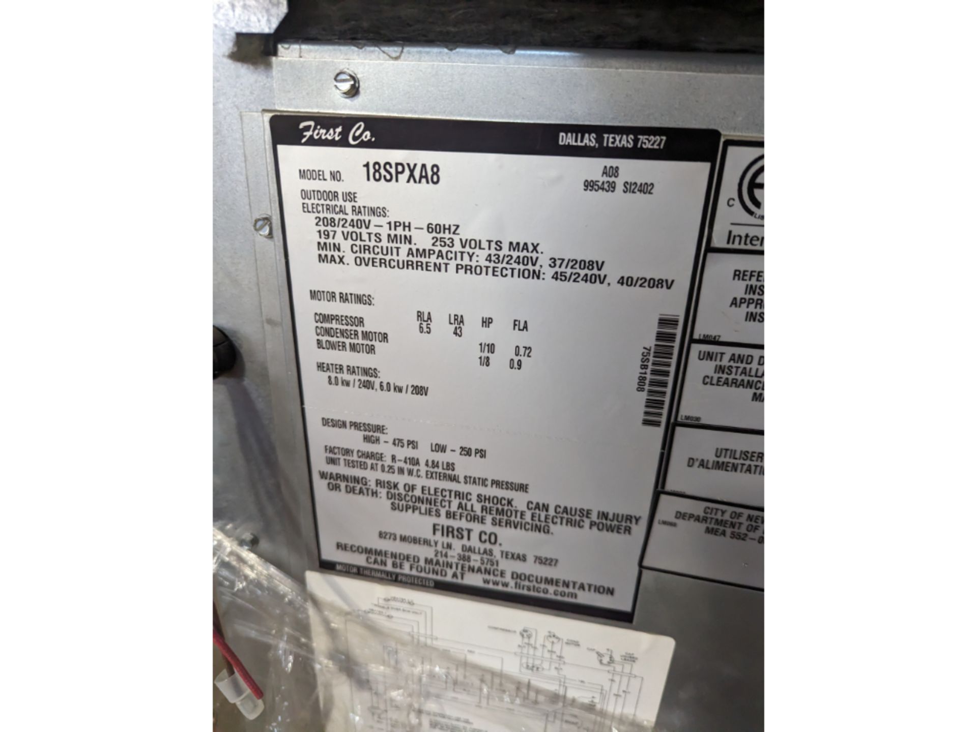 First Co 18SPXA8-HP - 1 1/2 Ton Single Package Through-The-Wall Vertical Heat Pump, 8 kW Heat - Image 5 of 5