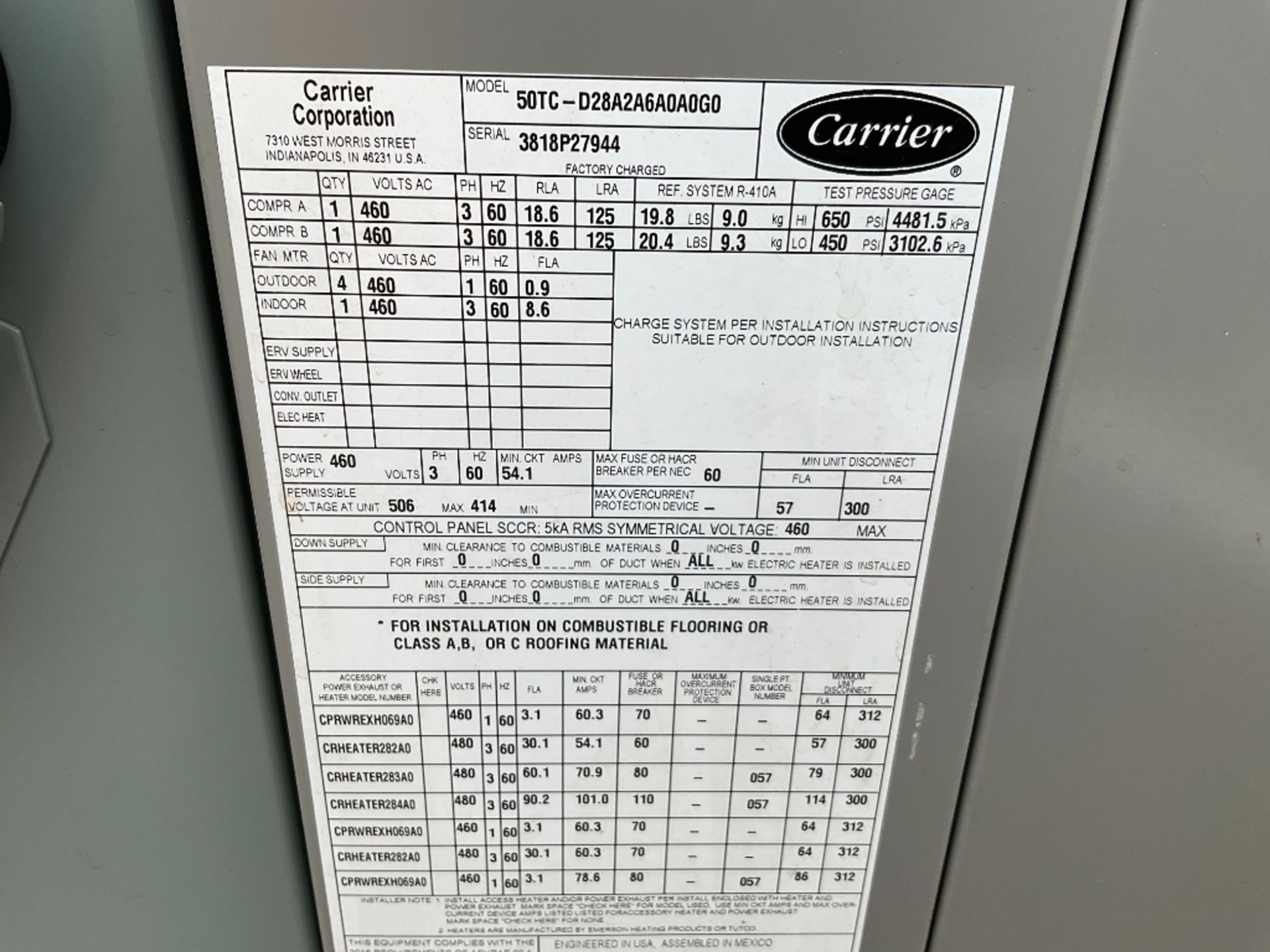 Carrier Model 50TC- D28A2A6A0A0G0 Rooftop Cooling Unit - Image 2 of 17