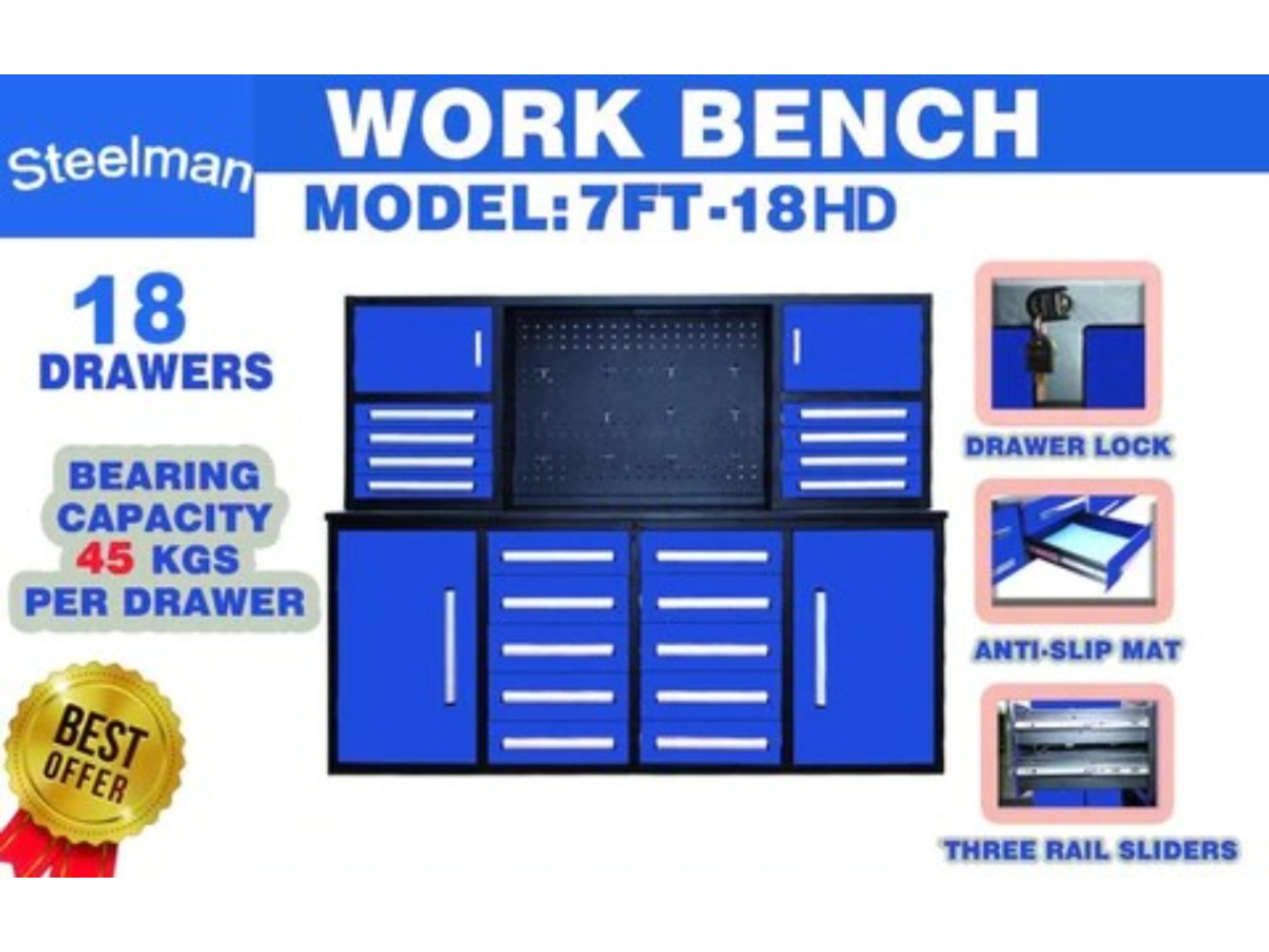 Steelman 7' 18 Drawer Toolbox Workbench w/ Upper - Image 5 of 14
