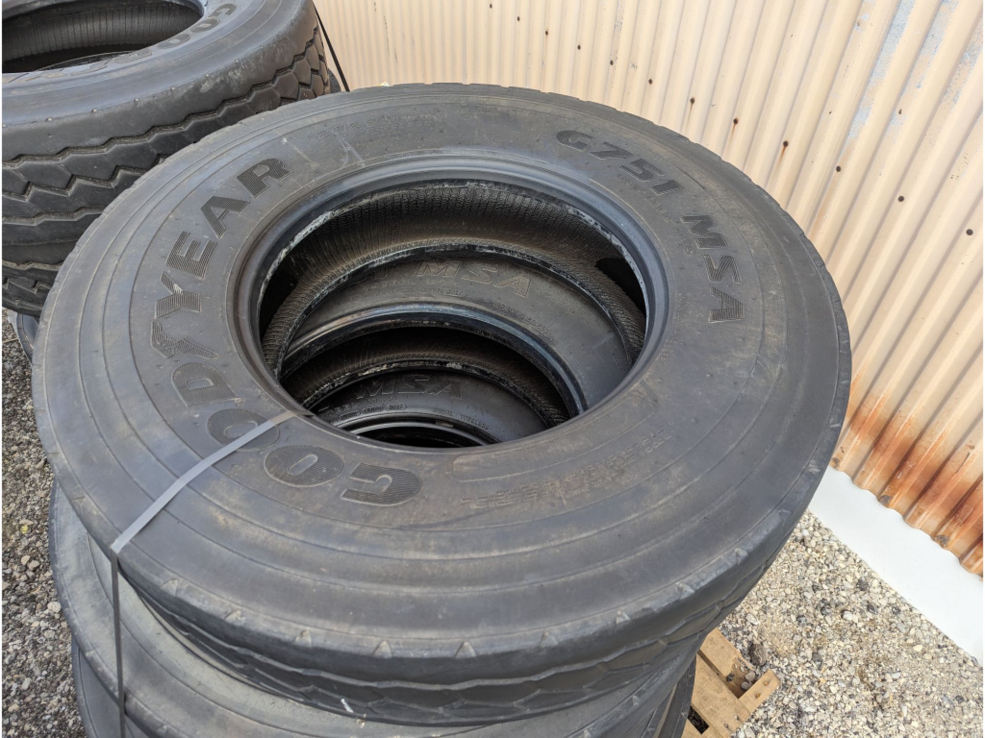 (4) Goodyear G751 MSA 12R22.5 commercial truck tires USED Virgin Tread Surplus Take Off - Image 4 of 4