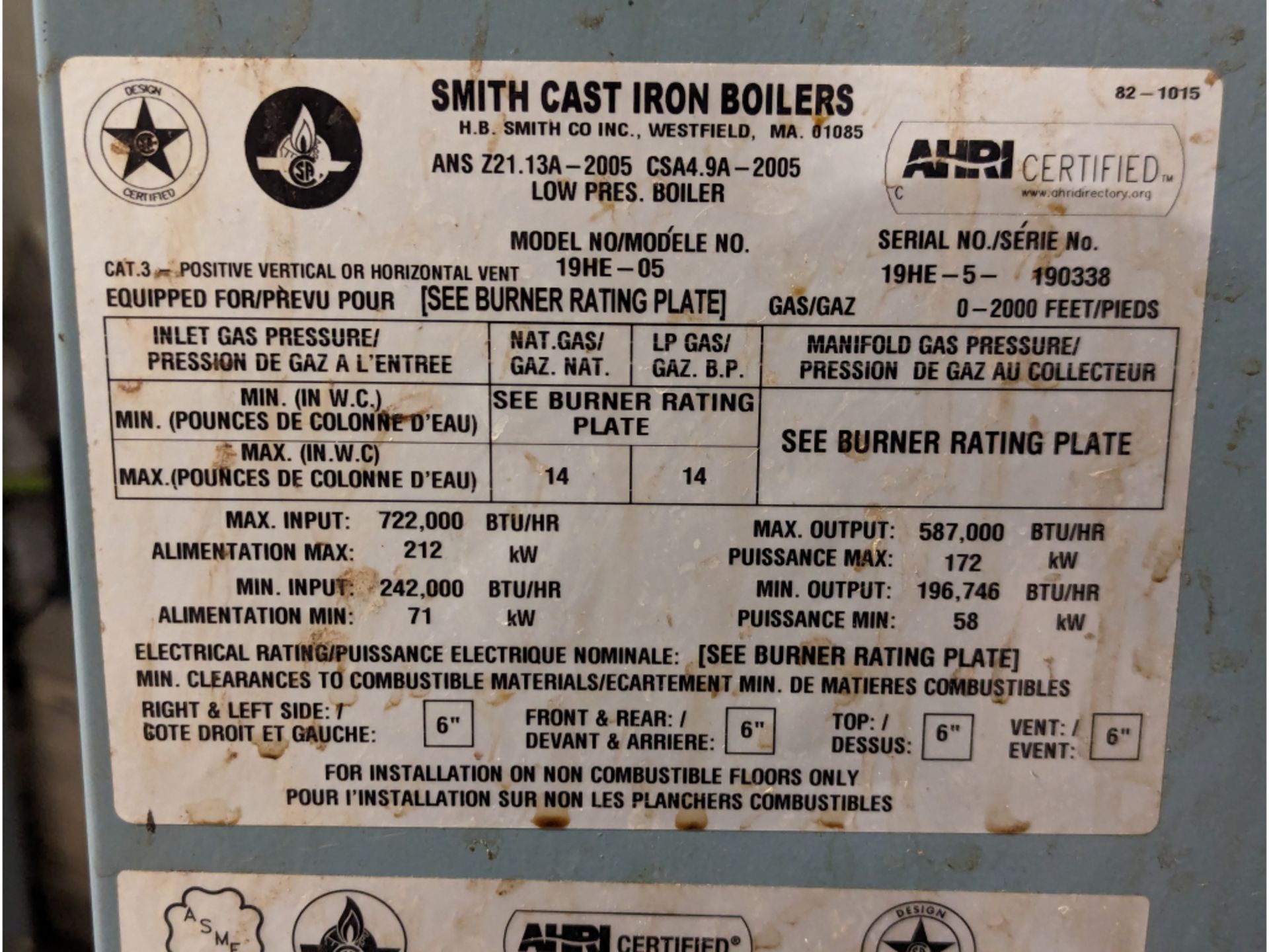 Smith 19HE-05 Natural Gas Boiler - Image 5 of 10