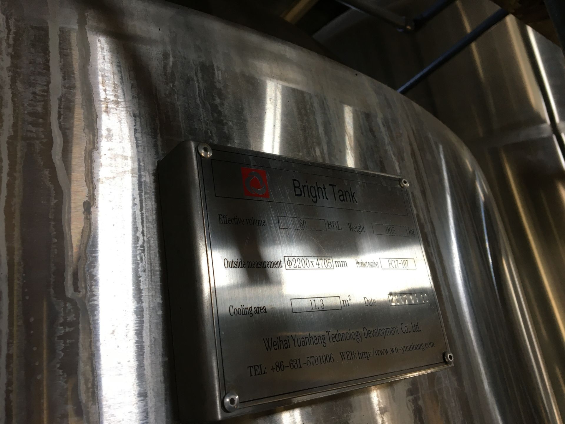 80-BBL Minnetonka Bright Tank Stainless Steel; storage for finished beer, Contains A 0-85 Psi Gauge, - Image 14 of 15