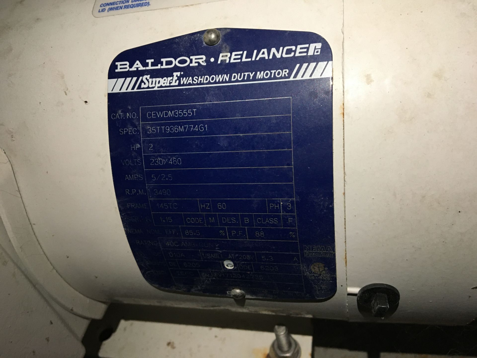 (5) Baldor-Reliance 2 HP Motors, Model 35TT936M774G1, Serial Number W1711063910, W1711063786, - Image 26 of 27