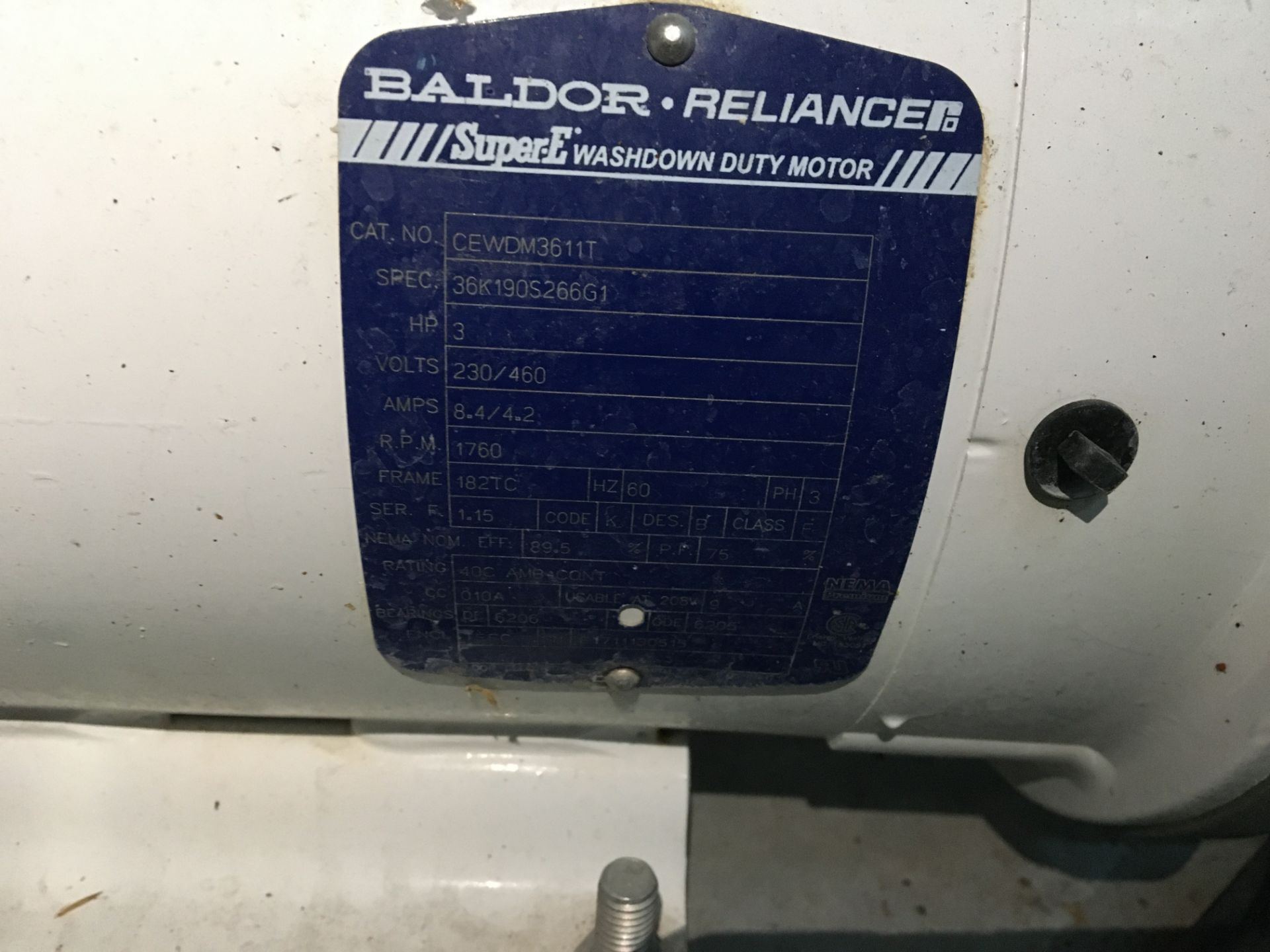 4 ea. Baldor-Reliance 3 HP Motors, Model 36K190S266G1, Serial Number F1711130515, F1711130410, - Image 6 of 27