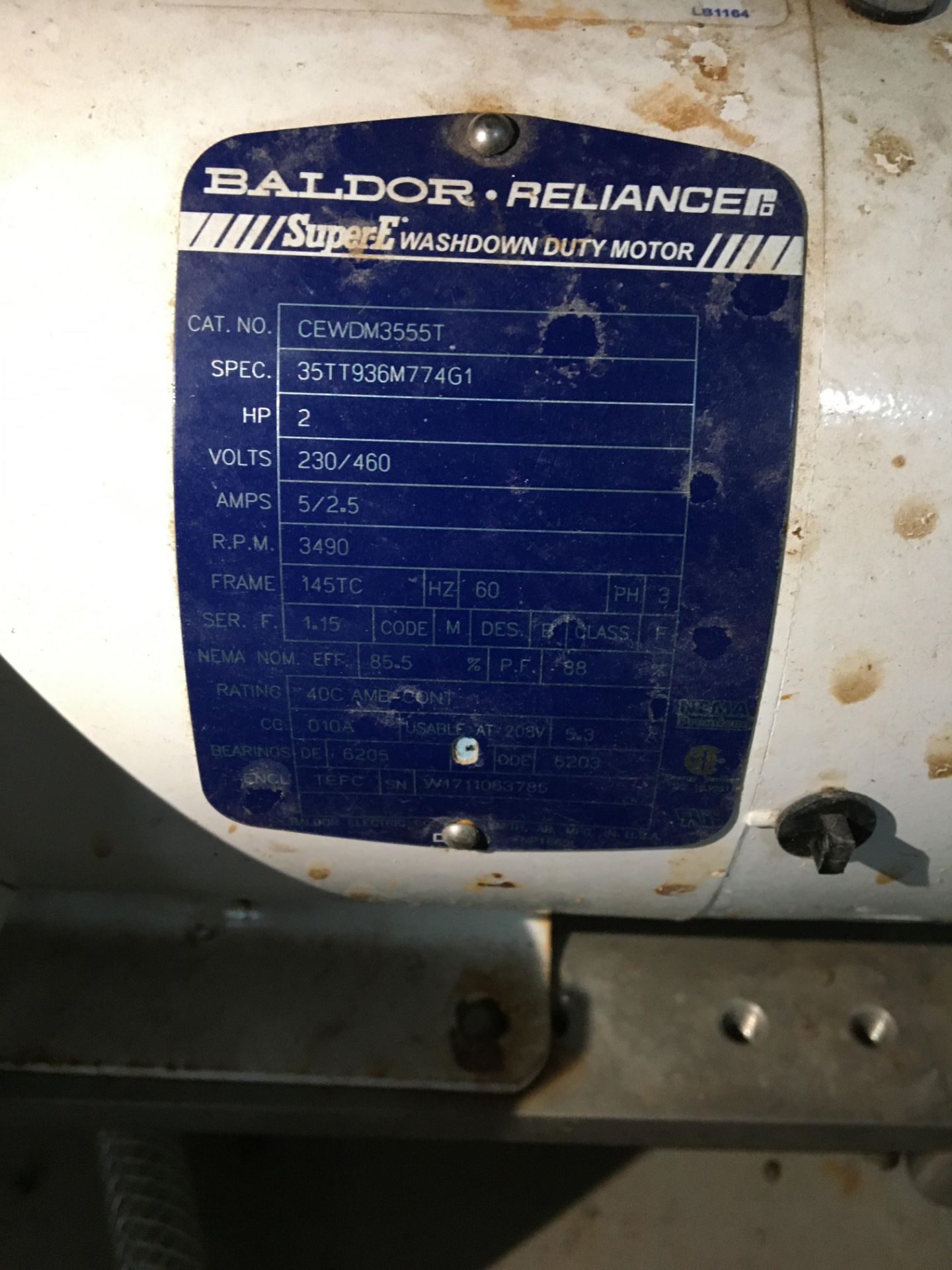 (5) Baldor-Reliance 2 HP Motors, Model 35TT936M774G1, Serial Number W1711063910, W1711063786, - Image 9 of 27