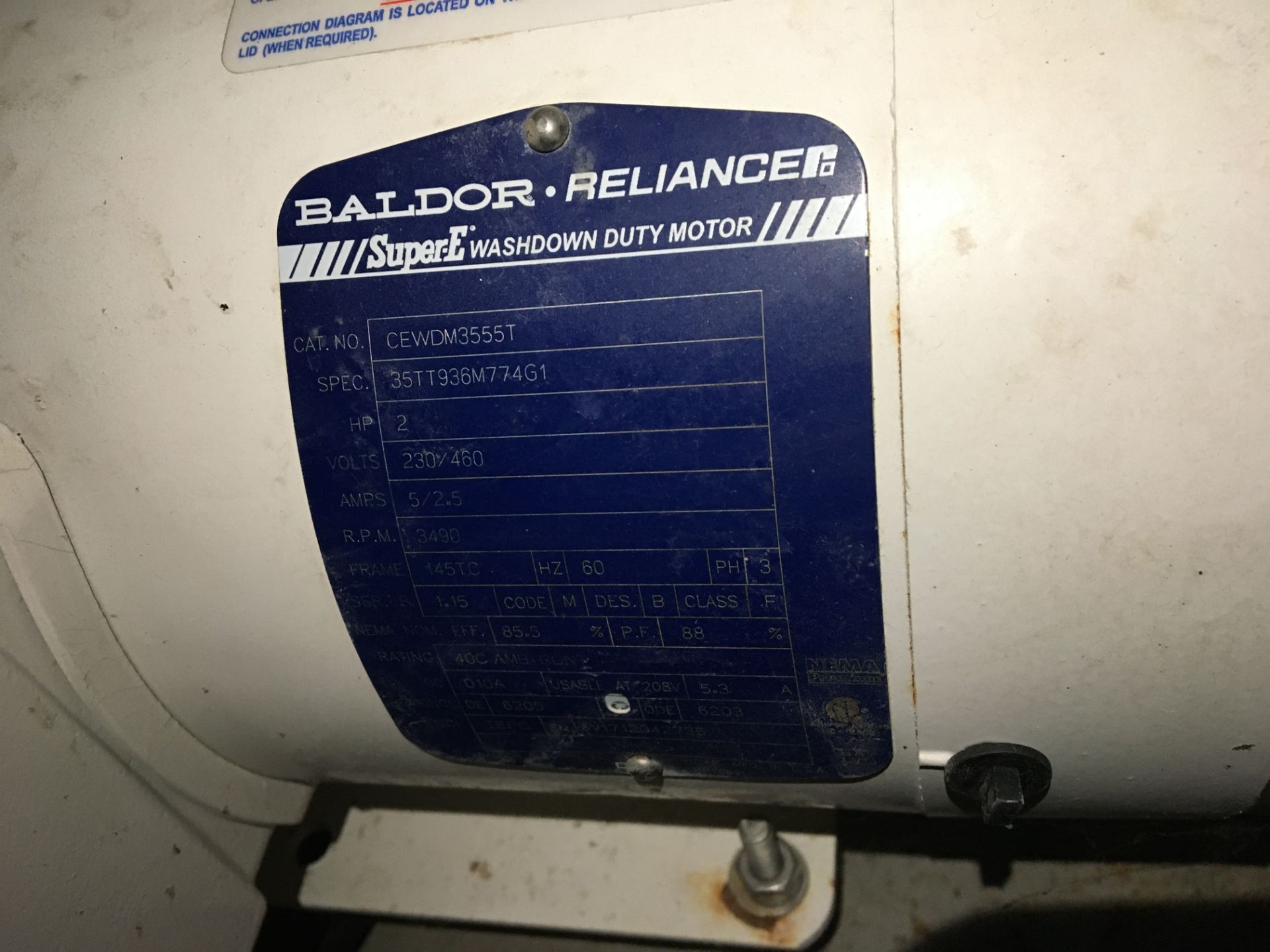 (5) Baldor-Reliance 2 HP Motors, Model 35TT936M774G1, Serial Number W1711063910, W1711063786, - Image 25 of 27